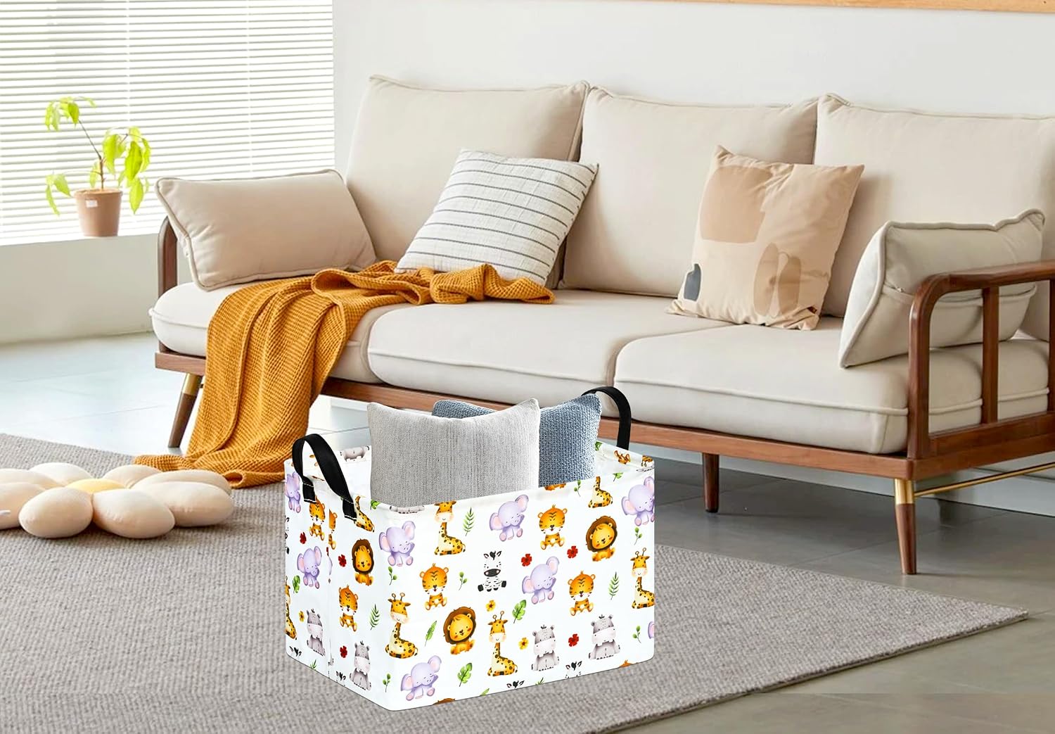 Kid Storage Basket Gift Shelf Basket Toy Storage Bin, Nursery Basket Organizer Box for Children Room Deco With Handles (Grey deer)