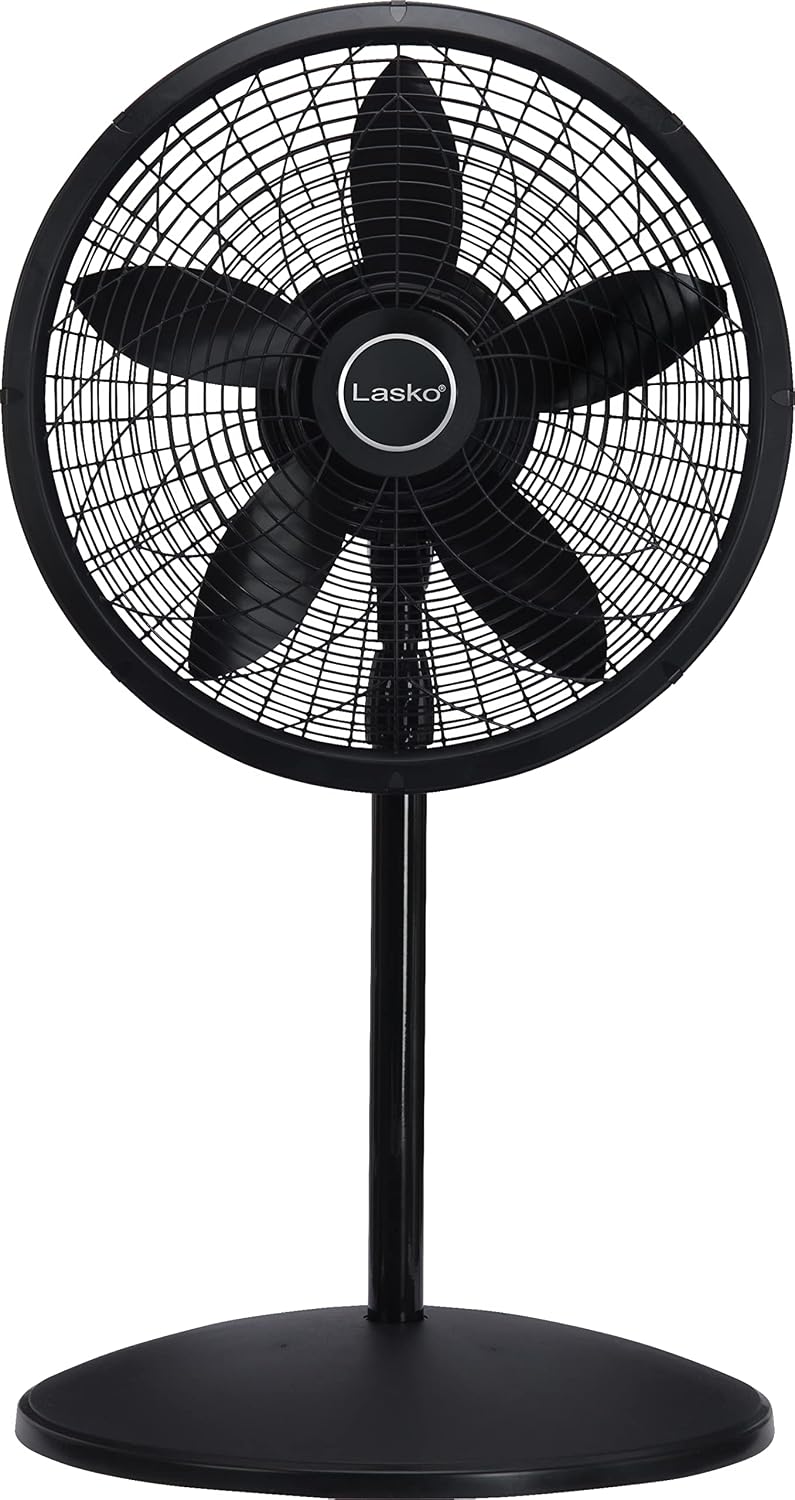 Lasko Pedestal Fan, Oscillating Fan for Bedroom with Adjustable Height and 3 Cooling Speeds, Portable, 18", Black, 1827
