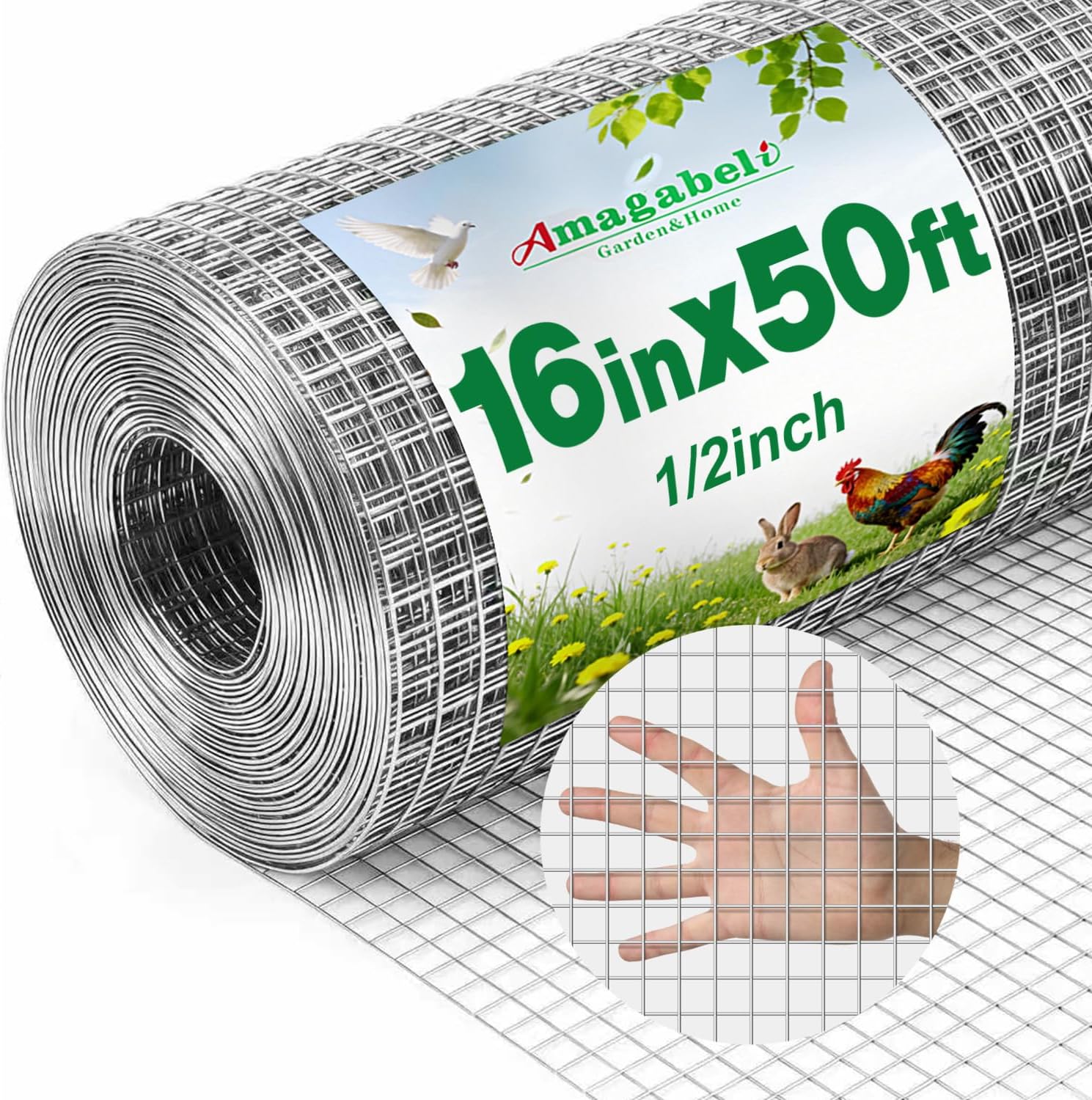 Amagabeli Hardware Cloth 1/2 inch 36 x 100 ft 19 Gauge Chicken Wire Fence Hot-Dipped Galvanized After Welding Welded Wire Fencing Mesh Roll Garden Plant Support Poultry Rabbit Cage Snake Gopher