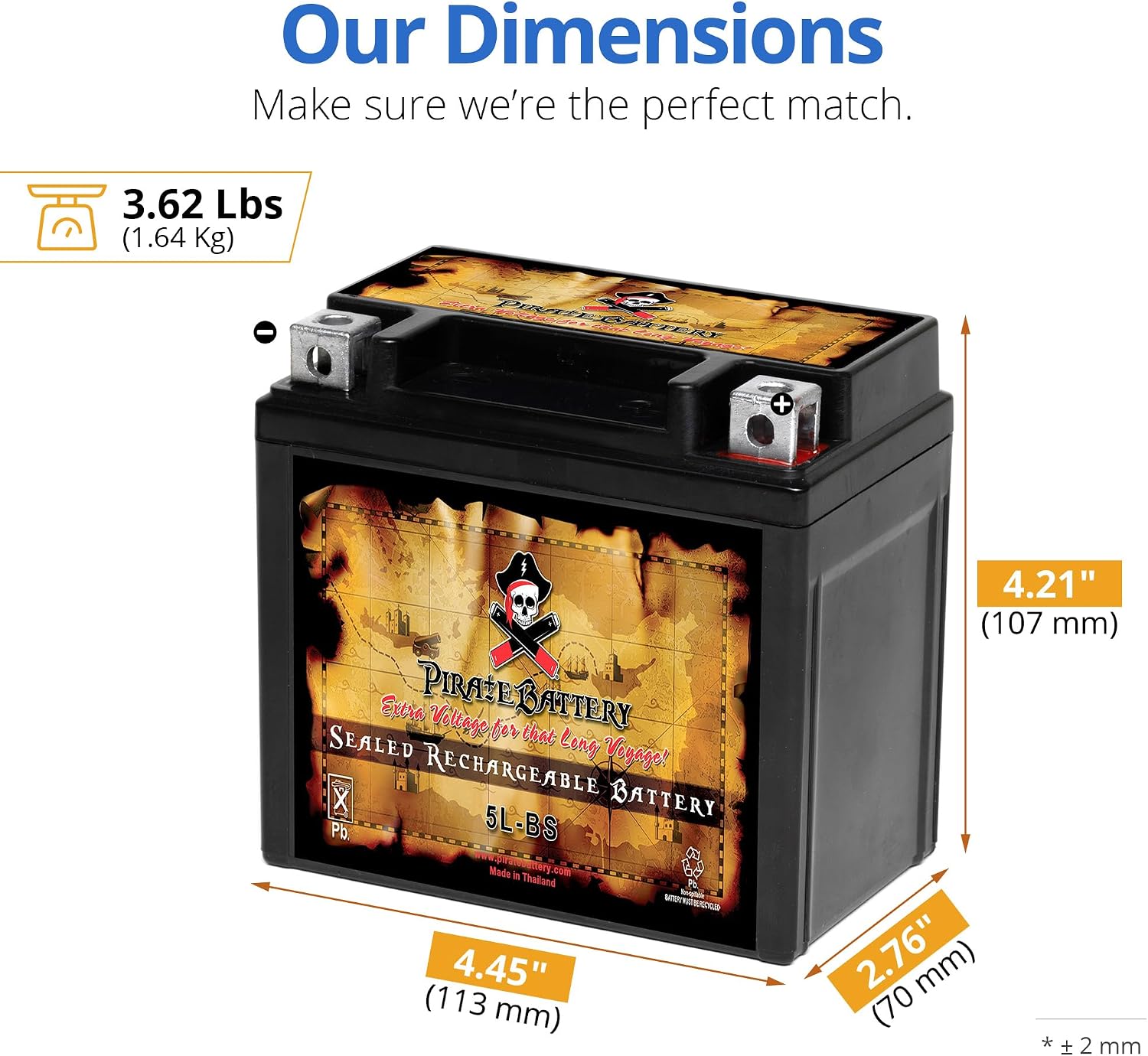 Pirate Battery YTX20HL-BS 310 CCA Maintenance-Free 12V 19Ah Battery Replacement for ATV, Harley Davidson Motorcycle, Jet Skis, Scooter, UTV, and More - Nut and Bolt (T3) Terminal