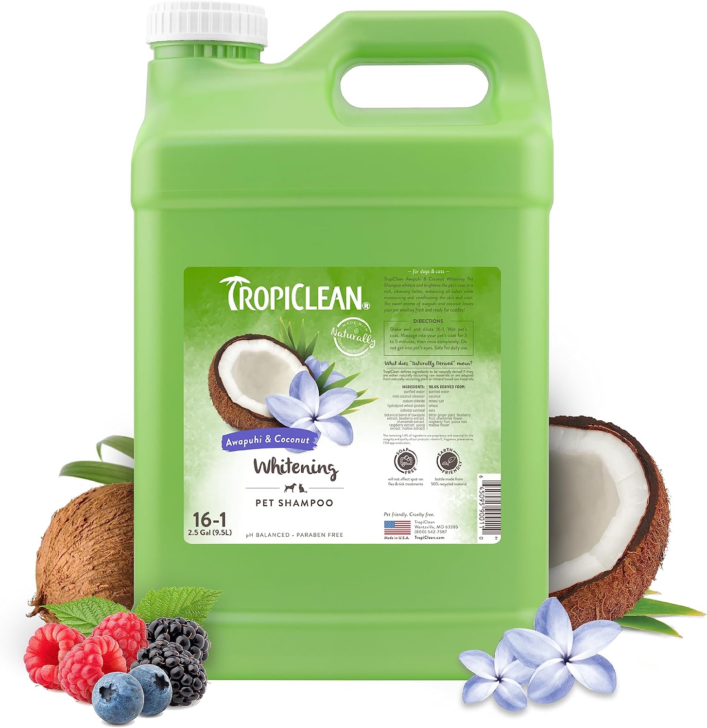 TropiClean Deodorizing Dog Shampoo, Berry & Coconut Scent, 2.5 Gallon