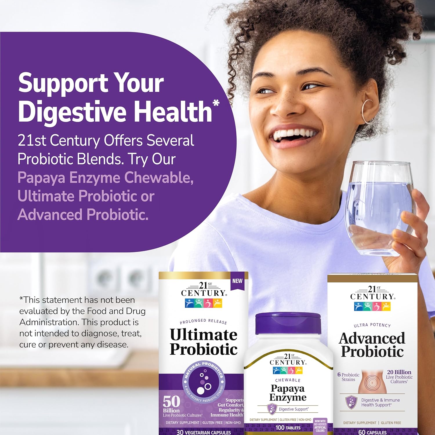 21st Century Papaya Enzyme Chewables for Digestion, Tropical, 100 Count | Papaya & Pineapple Digestive Enzymes with Bromelain & Papain, Digestive Comfort & Gut Health, Gluten Free, Non-GMO