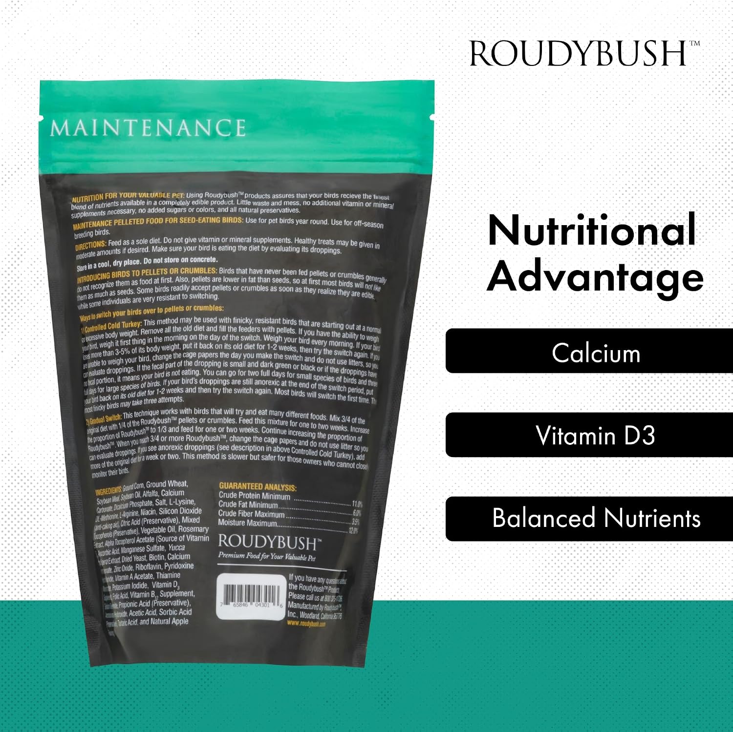 RoudyBush Daily Maintenance Food for Birds - Scientifically Formulated Bird Feed - Bird Food Pellets w/Corn, Wheat, Soy & More - Nutritious & Healthy Feed for Birds (Mini, 44oz)