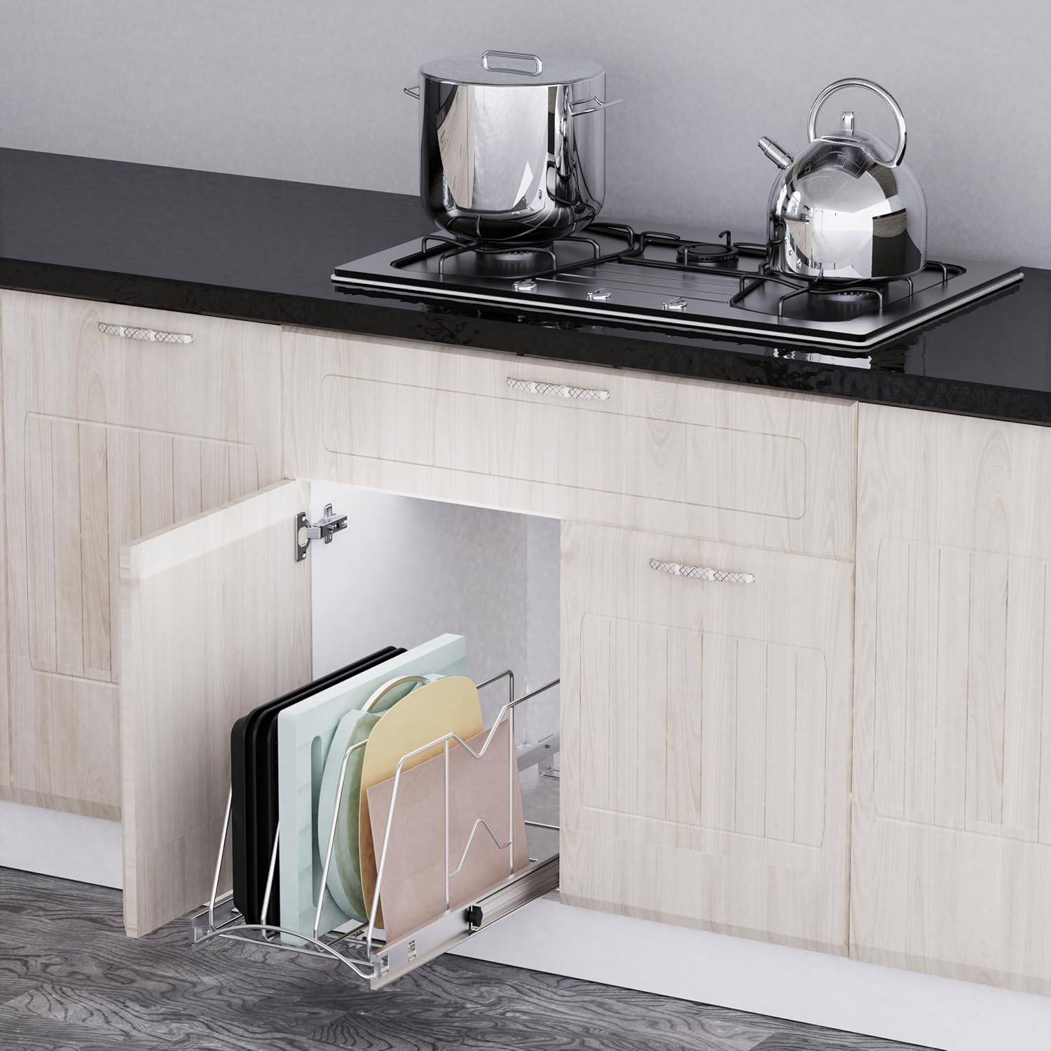 Pull Out Cookie Sheet Organizer, 11" W x 22" D x 11.8" H, Chrome