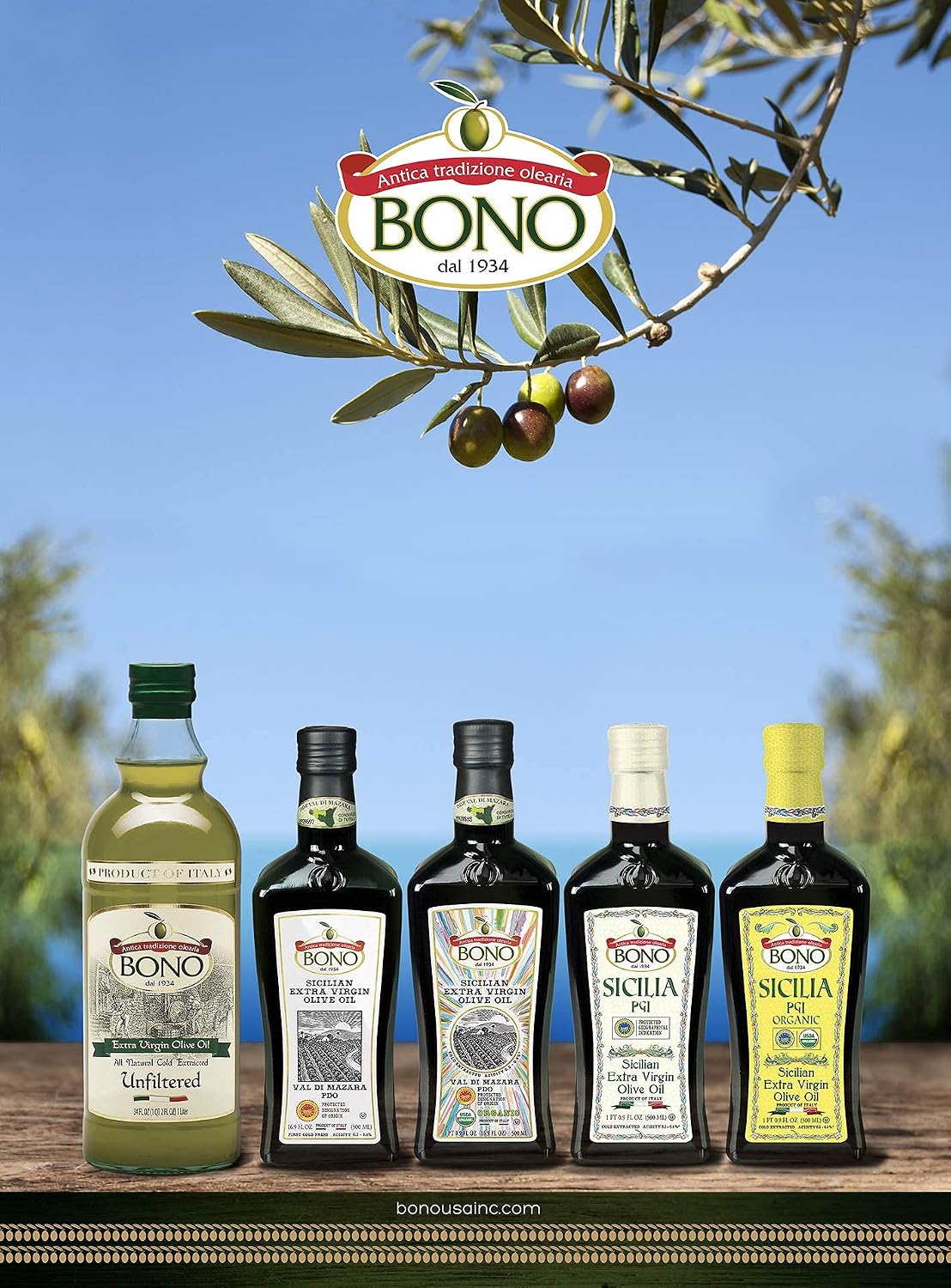 BONO PDO Certified Val Di Mazara Sicilian Extra Virgin Olive Oil, 3 pack