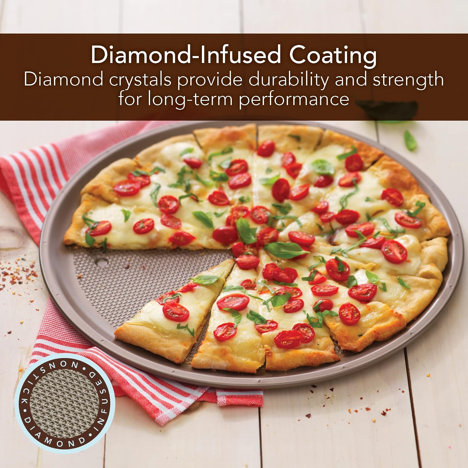 GoodCook Sweet Creations Nonstick Textured Pizza Pan, 16", Champagne Pewter
