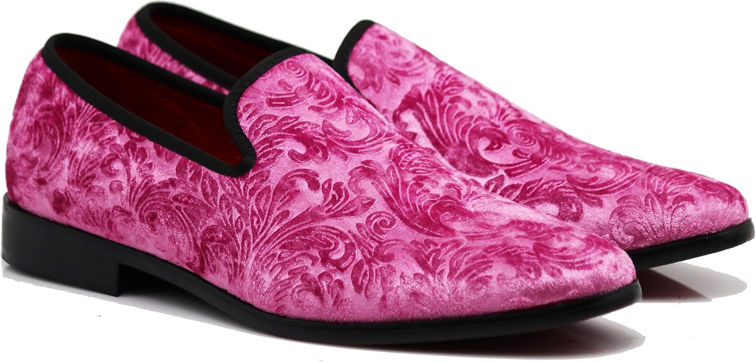 SPK35 Men's Vintage Velvet Flower Designer Dress Loafers Slip On Shoes Classic Tuxedo Dress Shoes