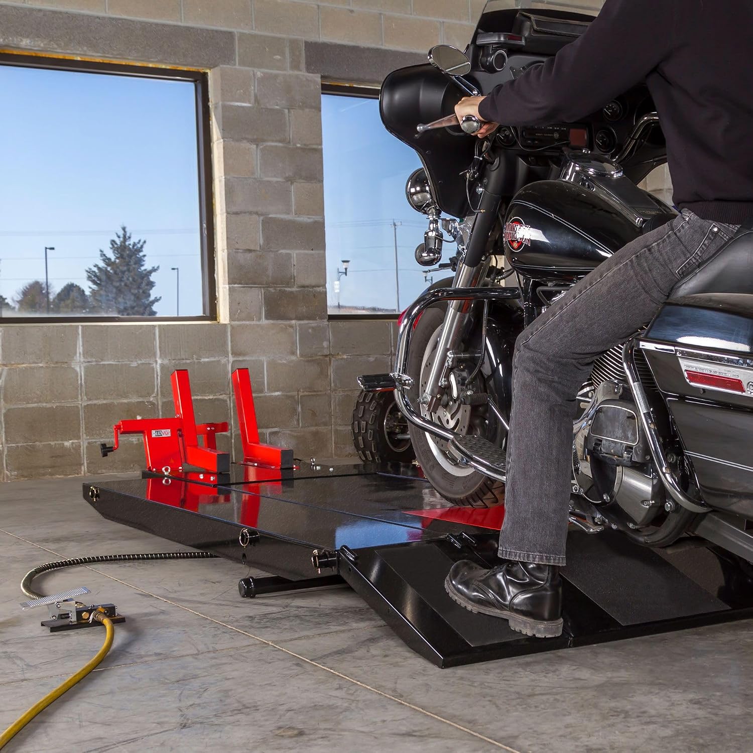 Motorcycle Lift Table, Pneumatic, 1,500 lb, ProLift, 31.25" H, Black Widow | Jack included, raise bike for service, maintenance, repair, handy, compressed air (compressor not included), push mower