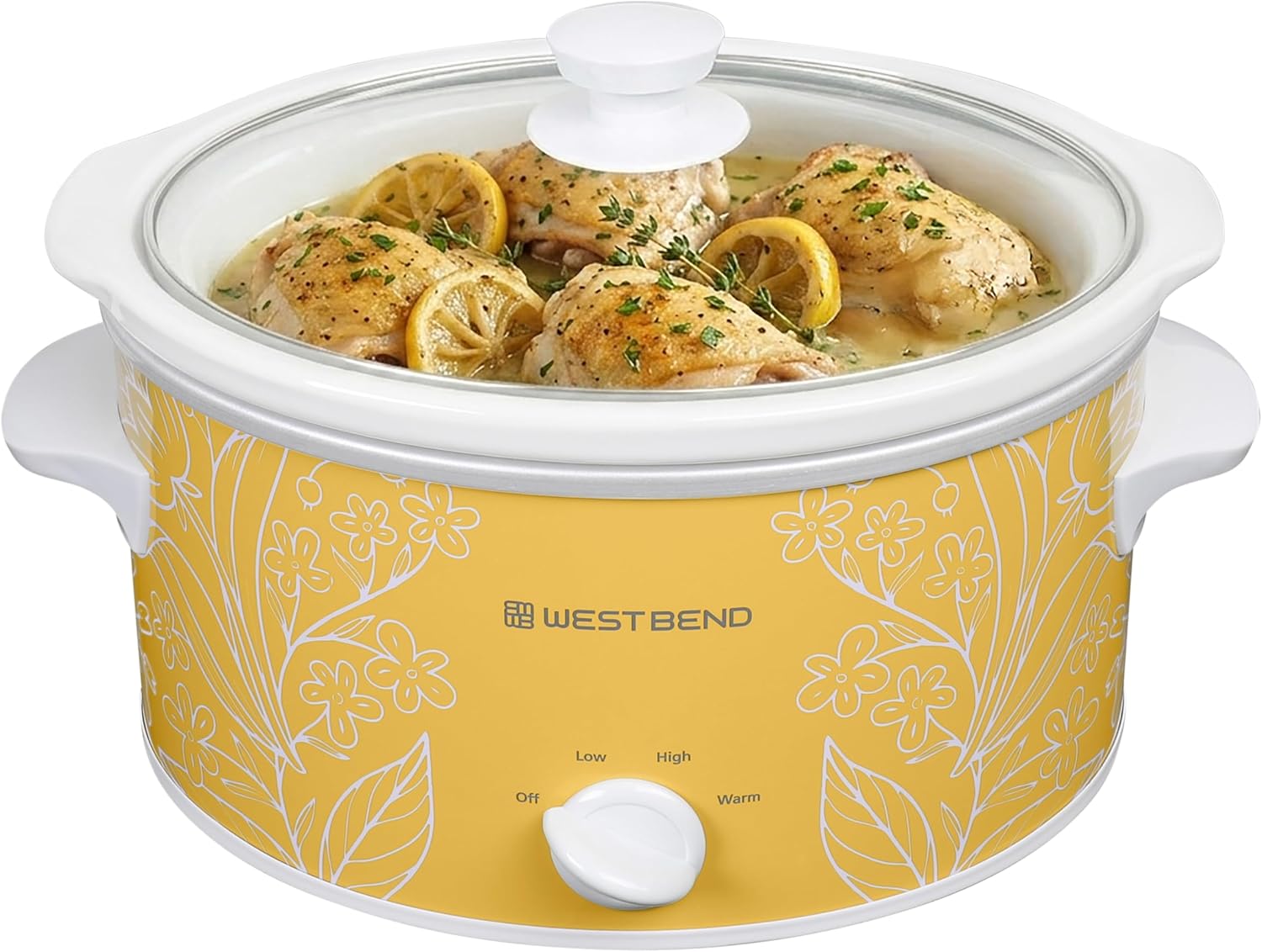 West Bend Slow Cooker 4-Quart Manual Crockery Style with Dishwasher Safe Oval Ceramic Crockpot and Glass Lid Two Temperature Settings Plus Keep Warm, 210-Watts, Black