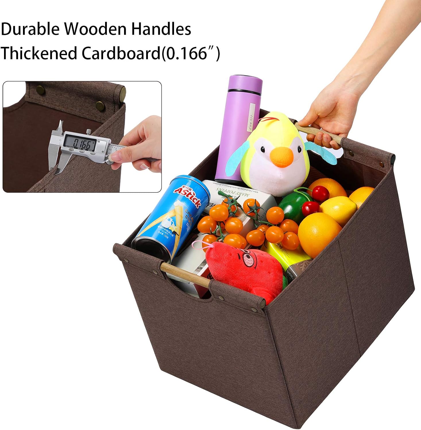 HOONEX Large Collapsible Storage Bins, Linen Fabric, 2 Pack, Storage Baskets with Wooden Carry Handles and Sturdy Heavy Cardboard, for Home, Office