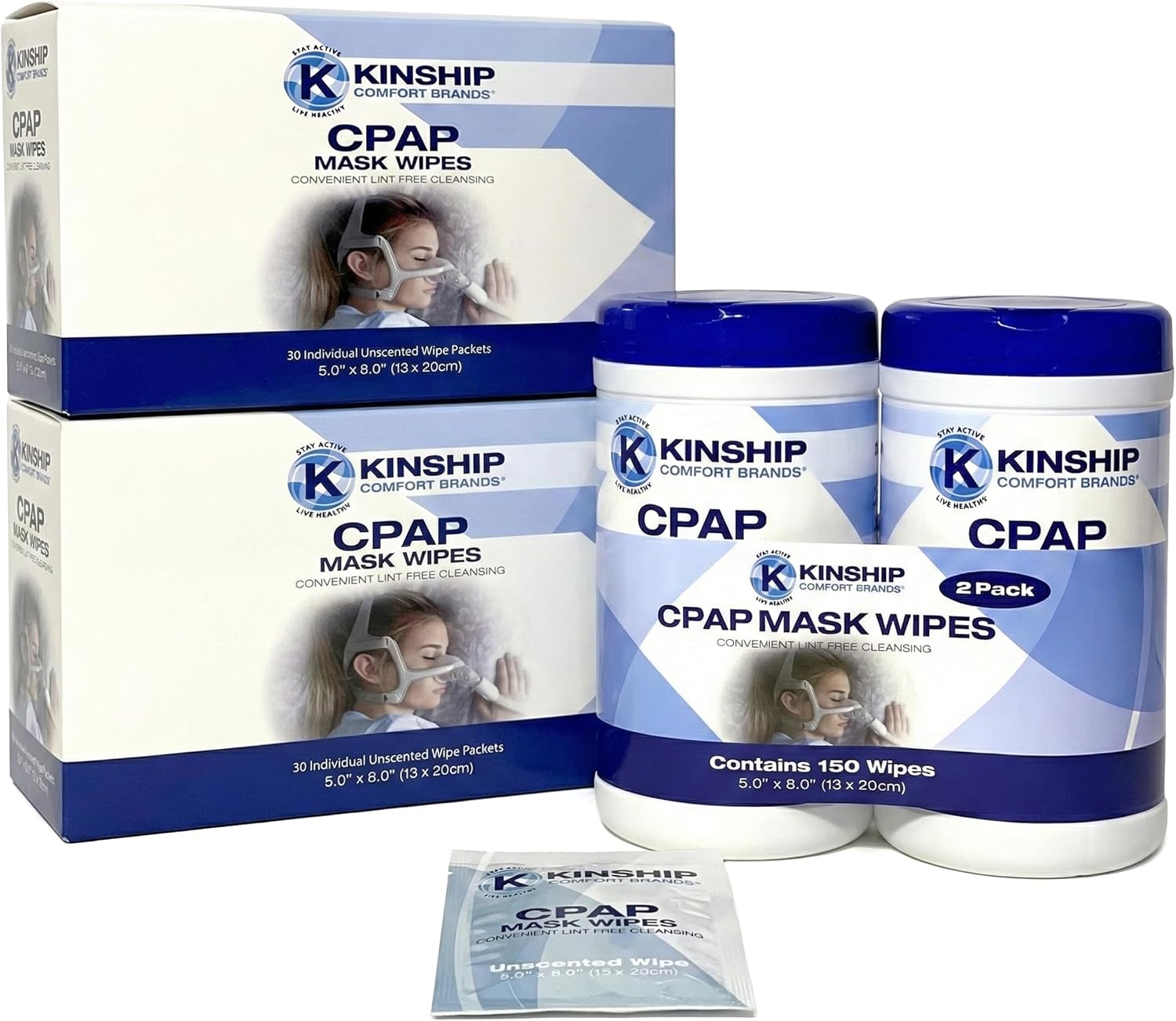 CPAP Mask Cleaning Wipes, Unscented and Lint Free Cleanser to Clean Filters, Tubes and BIPAP Machines, 150 Count Total, 2 Canisters
