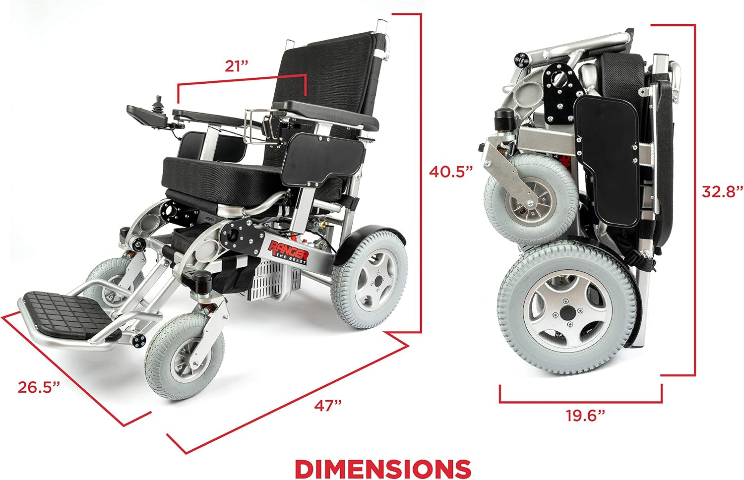 Porto Mobility Ranger The Beast Ultra Heavy Duty Foldable Electric Wheelchair Holds 500lbs 400W Horse Power Dual Motor Folding All Terrain Power