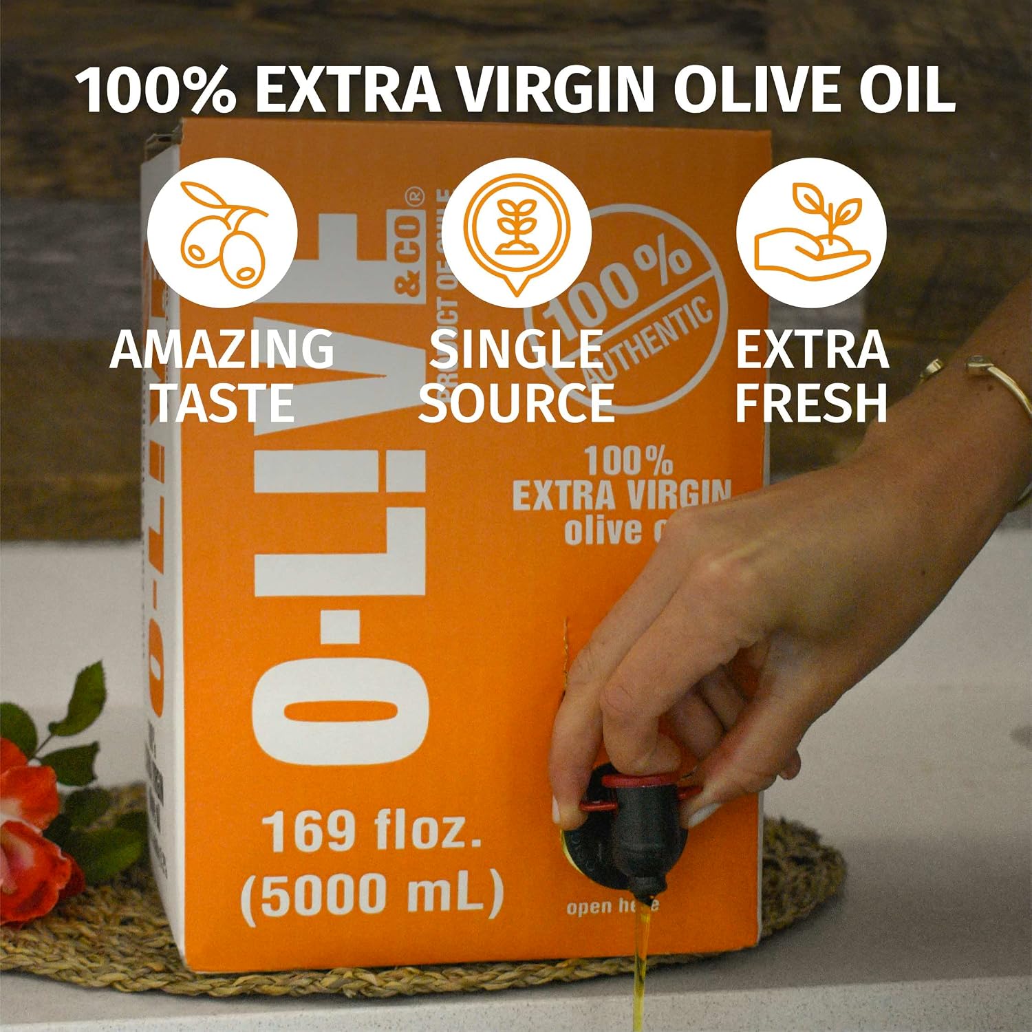O-Live & Co. 25 Fl Oz 100% Extra Virgin Olive Oil - No Additive - Single Origin Versatile EVOO - First Cold Pressed - Polyphenol Rich - Glass Bottle - New Harvest - Award Winner