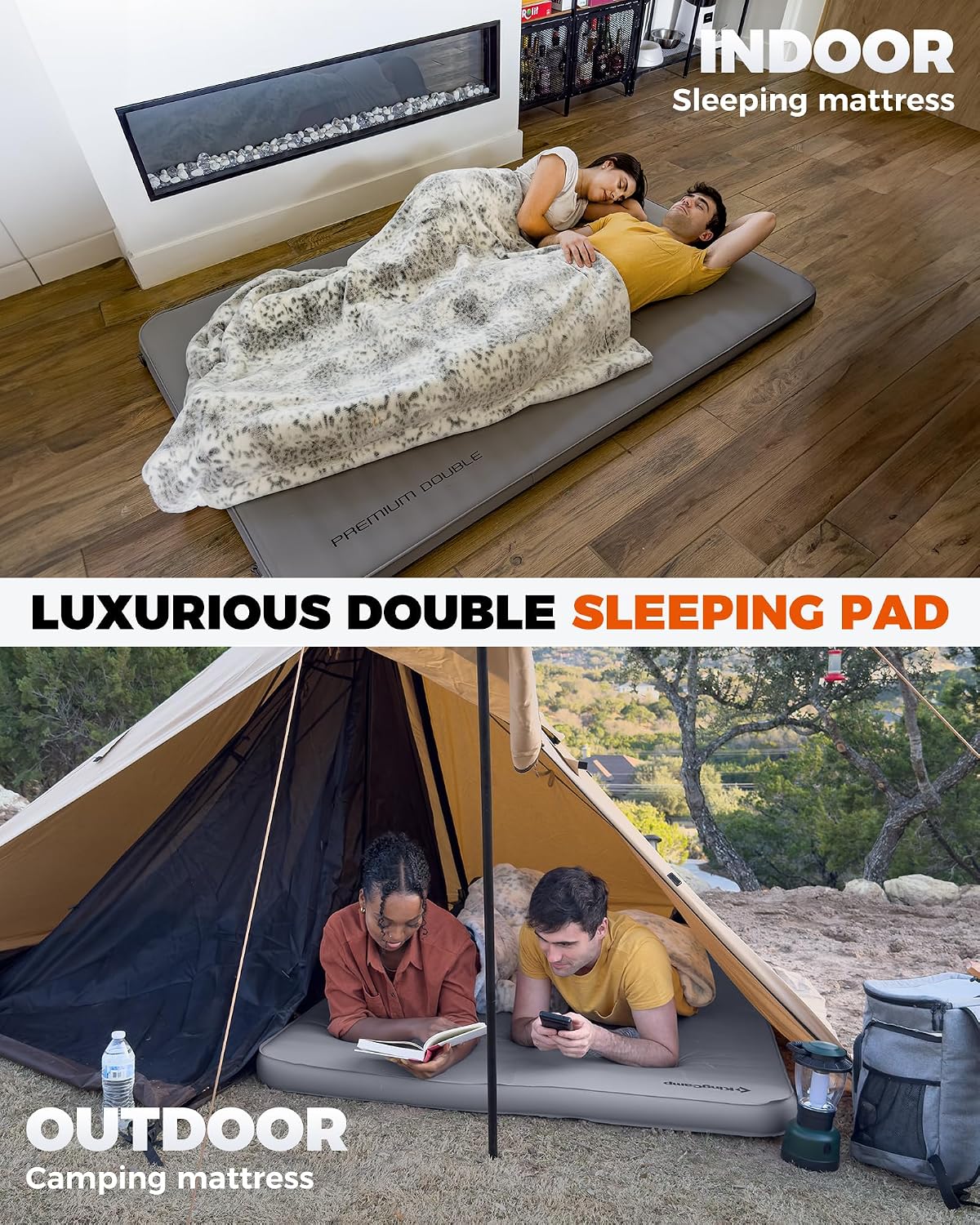 KingCamp Premium Double Camping Mattress, 7.5 R-Value, 2 Person Black