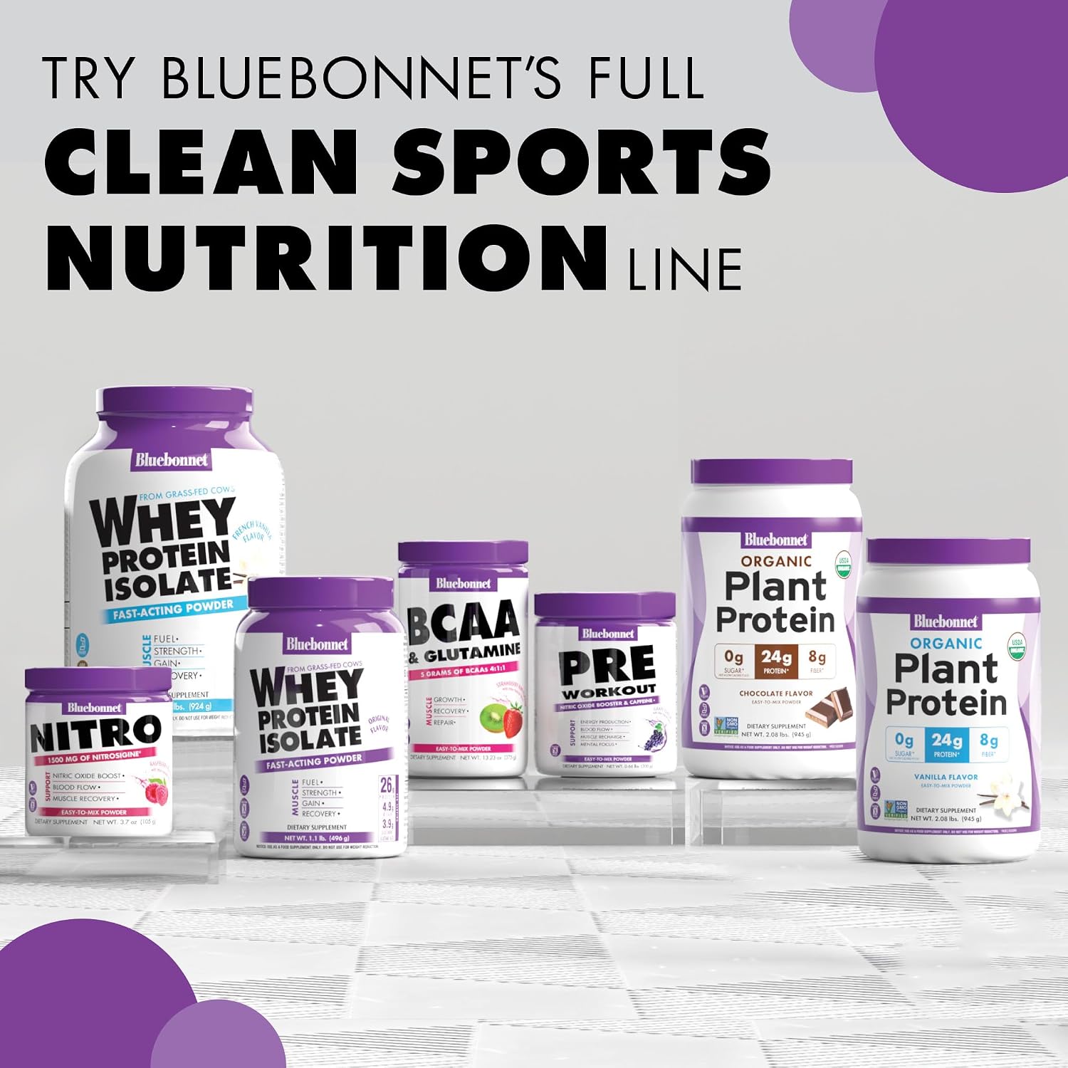 Bluebonnet Grass Fed Whey Protein Isolate 26 g Energy & Workout Recovery BCAA Amino Acids - Gluten-Free, Non-GMO