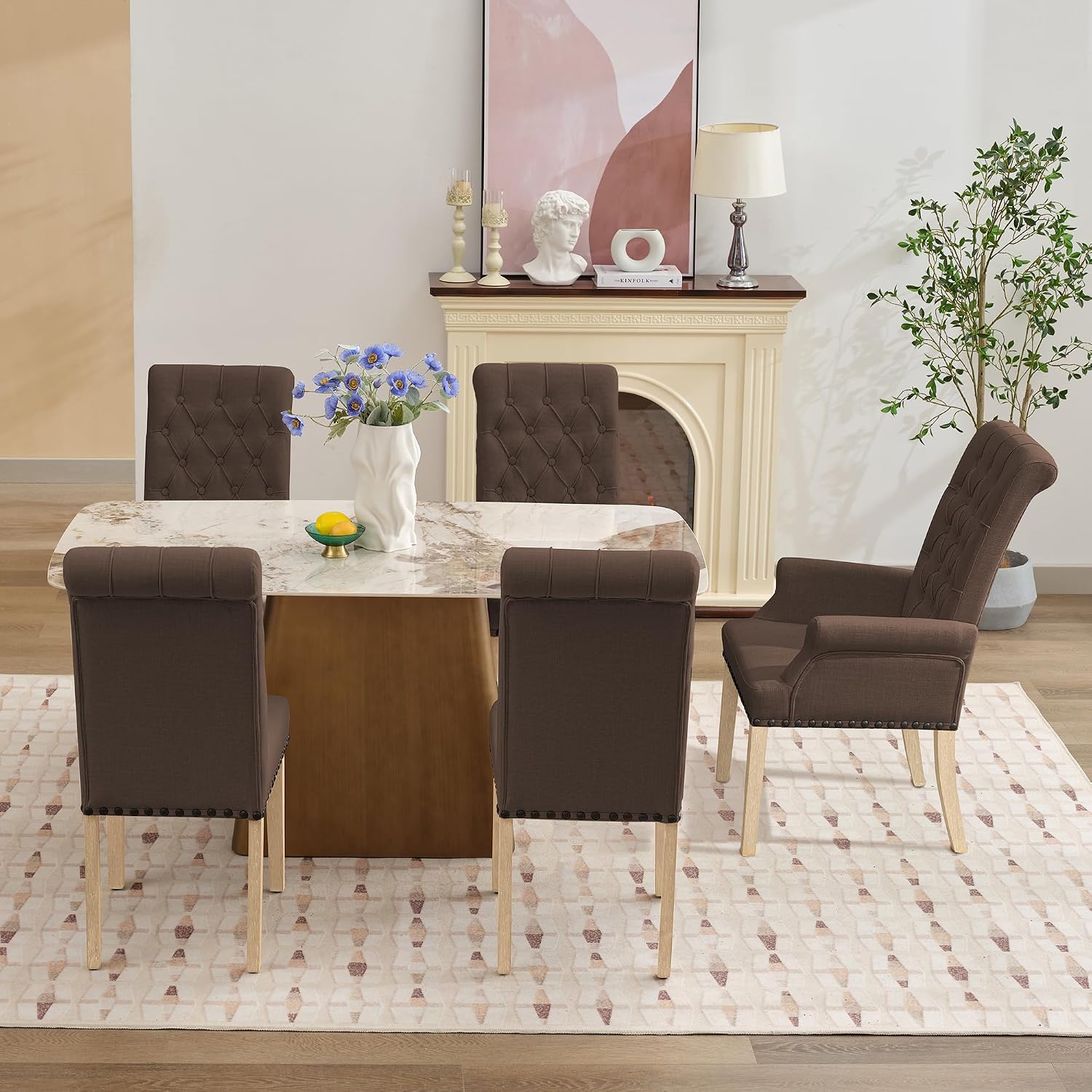 adochr Dining Chairs with Arms,Linen High Back Dining Room Chairs, Beige