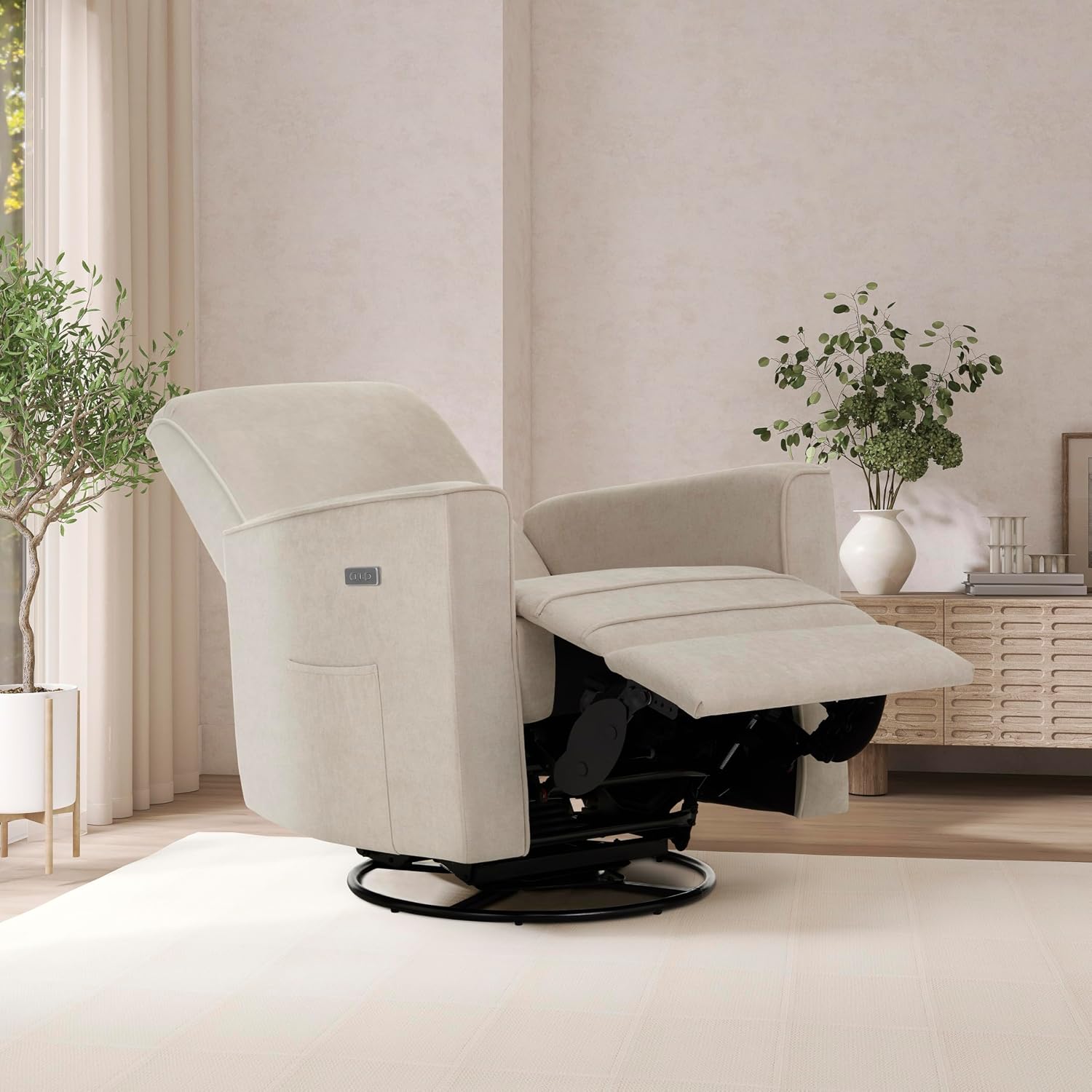 évolur Harlow Upholstered Power Glider Recliner with USB Charging – Rocking & 275° Swivel with Smooth Glide – Greenguard Gold & FSC