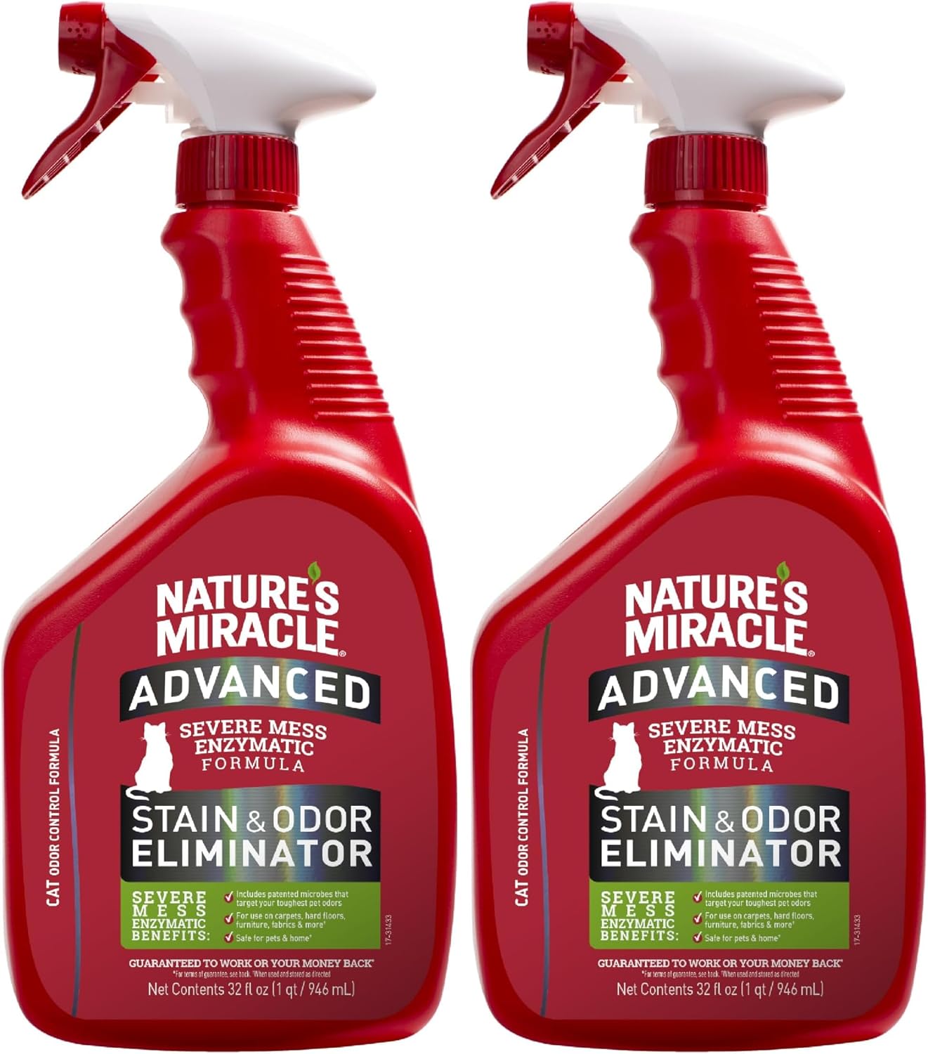 Nature’s Miracle Advanced Cat Stain & Odor Eliminator, Severe Mess, 32 oz | Enzymatic Cleaner Eliminates the Toughest Cat Messes, For Use on Multiple Surfaces, Safe For Pets and Home*, Fresh Scent