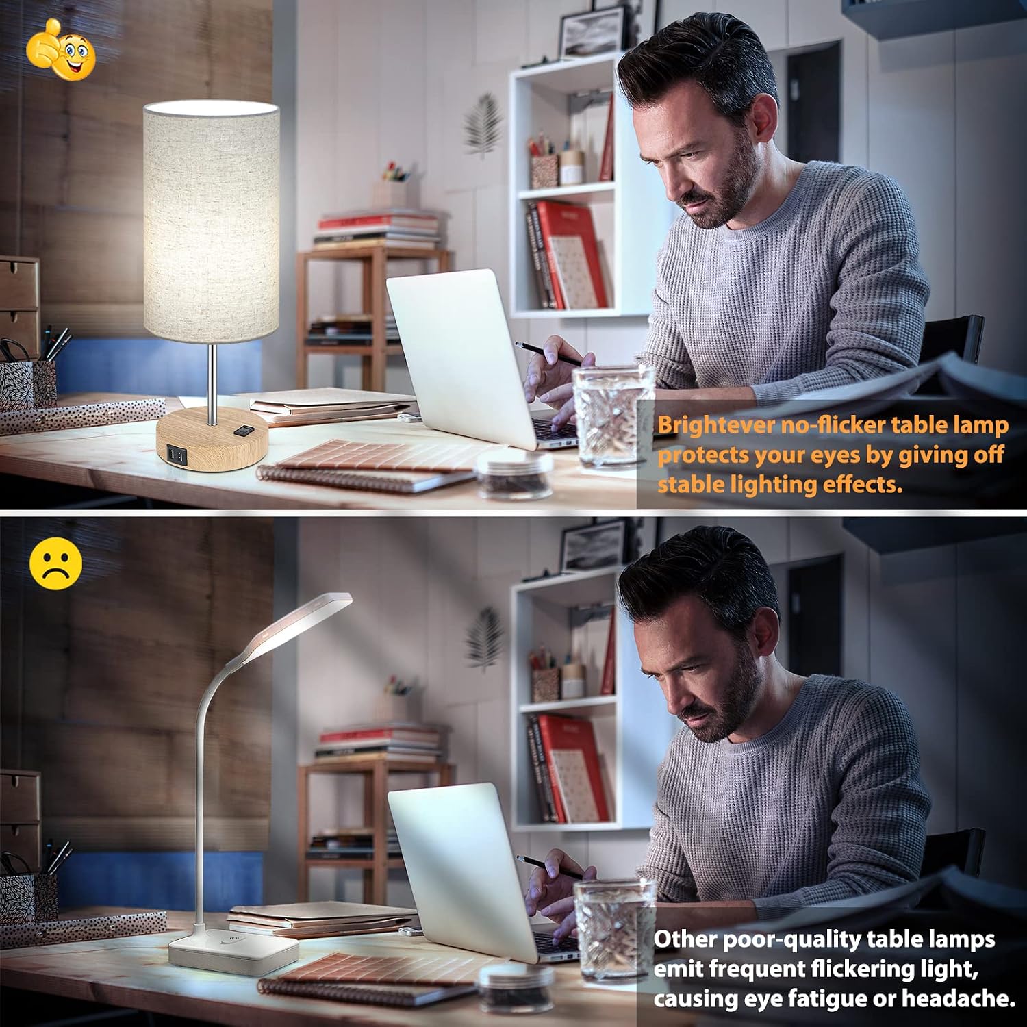 Set of 2 Touch Control Table Lamps with 2 USB Charging Ports&AC Outlet