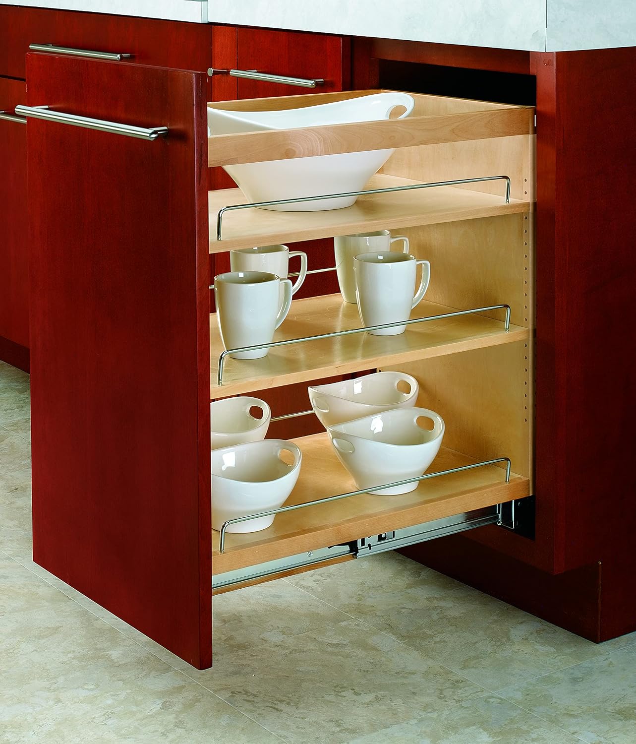 Rev-A-Shelf Pullout Kitchen Cabinet Organizer, Min Cabinet Opening 8.5" W | 8" W Slide Out Pantry Spice or Utensil Storage Rack with Adjustable Shelves for Base Cabinet Organization, 448-BC-8C