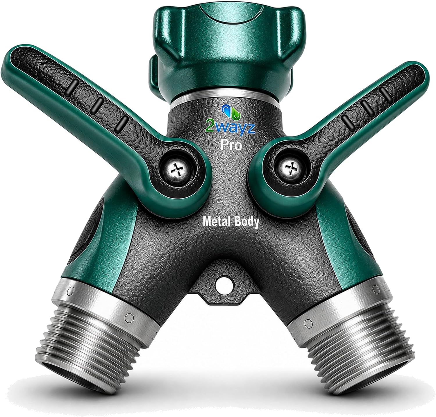 Hose Splitter 2 Way Heavy Duty Outdoor Faucet and Garden Connector - Water Spigot Splitter - Durable All-Metal Y Adapter with Shut-Off Valve - 4 x 4 x 1.5 Inches