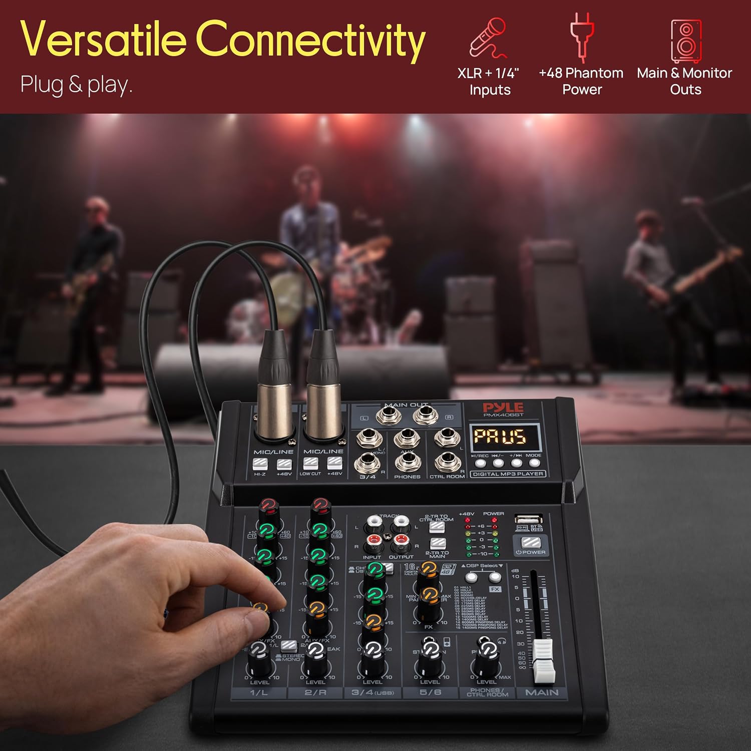 Pyle Professional Wireless DJ Audio Mixer - 4 Channel Bluetooth Controller Sound Mixer, USB Audio Interface