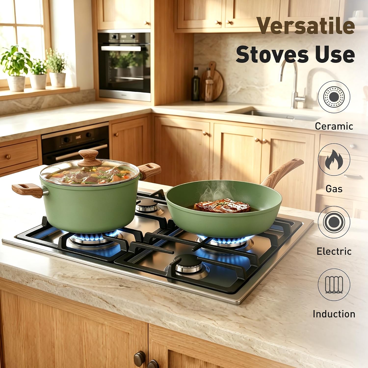 MAISON ARTS 30 Piece Pots and Pans Set, Kitchen Cookware Sets Non Stick | Induction Compatible, PFOA & PFOS Free, Bakeware Sets with Baking Tray, Frying Pan and Saucepan, Green