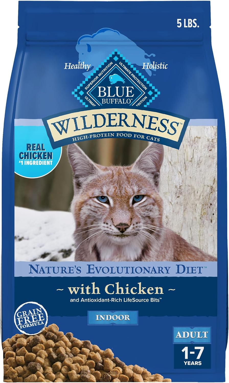 Blue Buffalo Wilderness Chicken Adult Indoor Dry Cat Food, Grain-Free, 5 lb | High Protein, Real Chicken #1 Ingredient