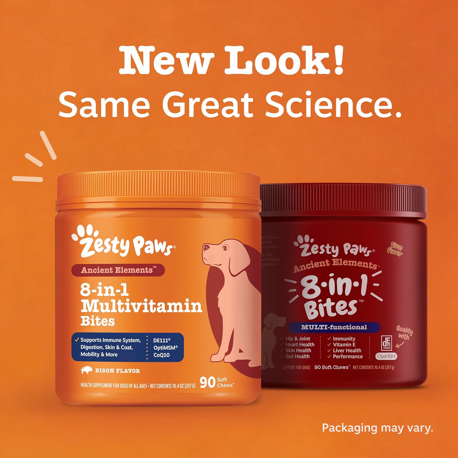 Zesty Paws Dog Multivitamin, Chewable Dog Vitamins and Supplements for Hip & Joints, Skin & Coat, Omega 3 Fish Oil for Dogs- Senior & Puppy Multivitamin- Chicken- 90ct