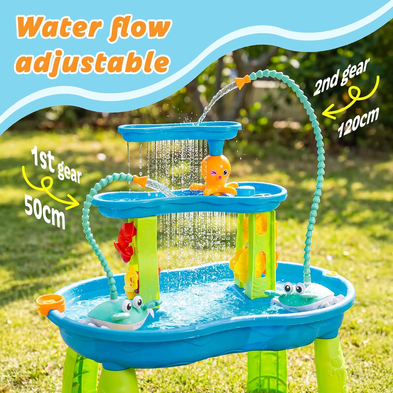Water Table Pump, 5400mAh Rechargeable Crab Water Pump for Water Table with 3 Modes Sprinkler