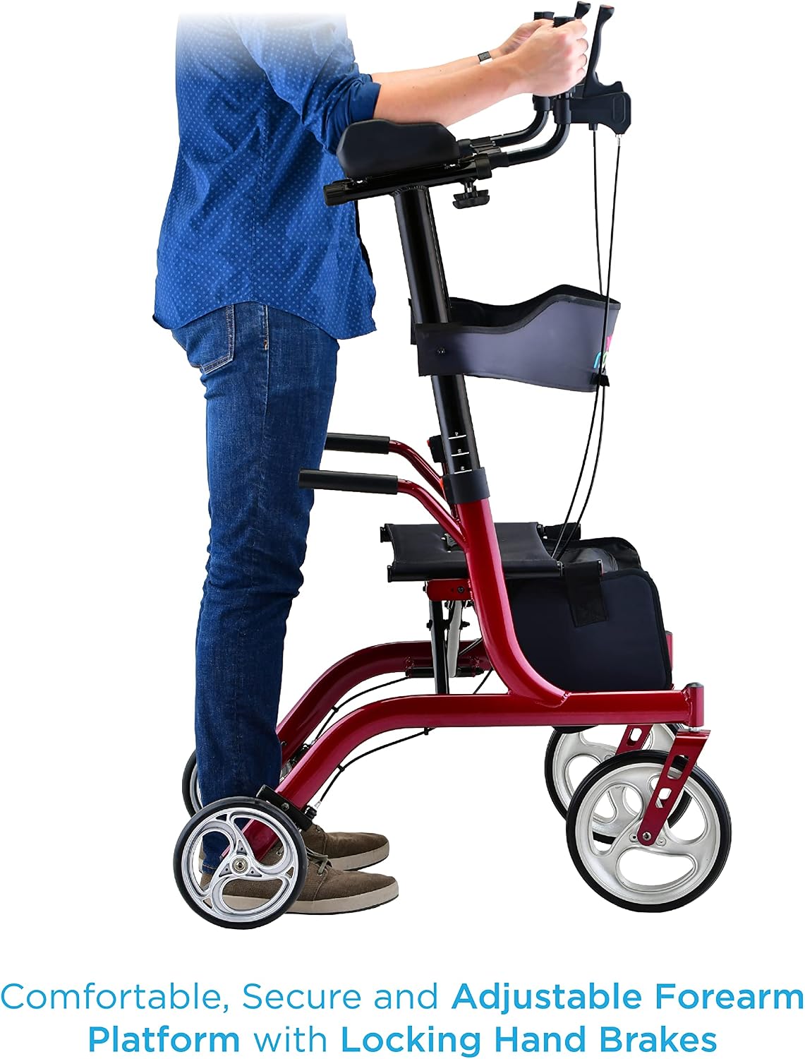 NOVA Phoenix Rise UP Rollator Upright Walker with Padded Contoured Forearm Platform, 10 Inch Front Wheels, Lightweight Foldable Stand Up Walker, Blue