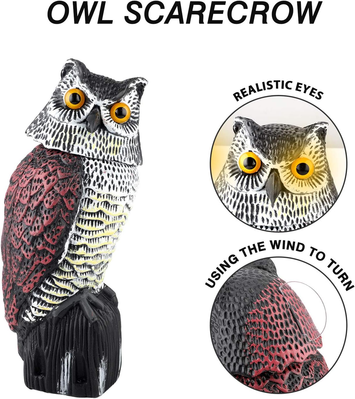 Plastic Owl Statue Decoys for Bird Control - Owl Scarecrow with Rotating Head for Garden, Yard and Outdoor Use | Scare Birds