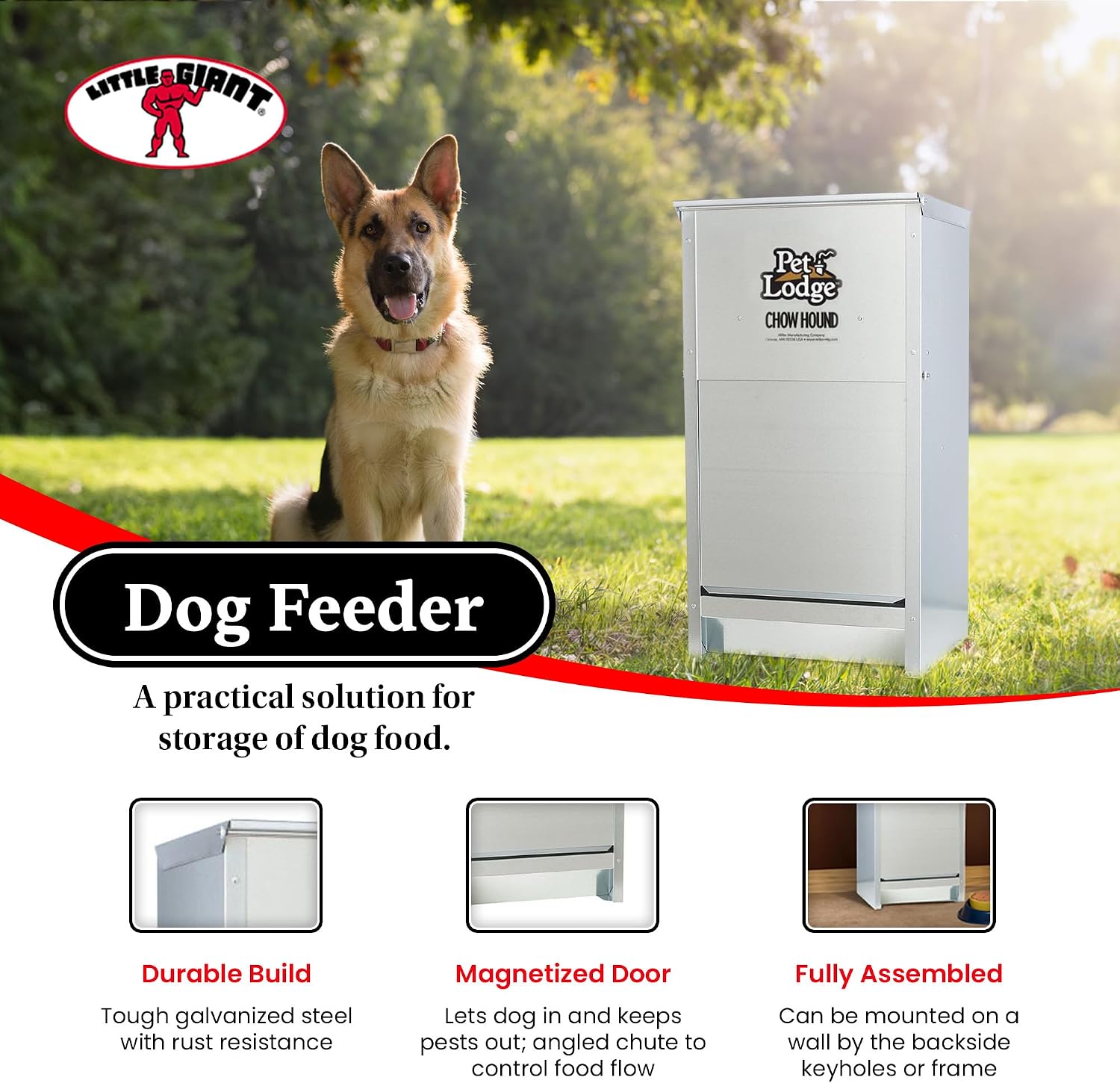 Little Giant Chow Hound 25 Pound Capacity Indoor and Outdoor Automatic Heavy Gauge Steel Dry Food Dog Feeder with Magnetized Door (4 Pack)