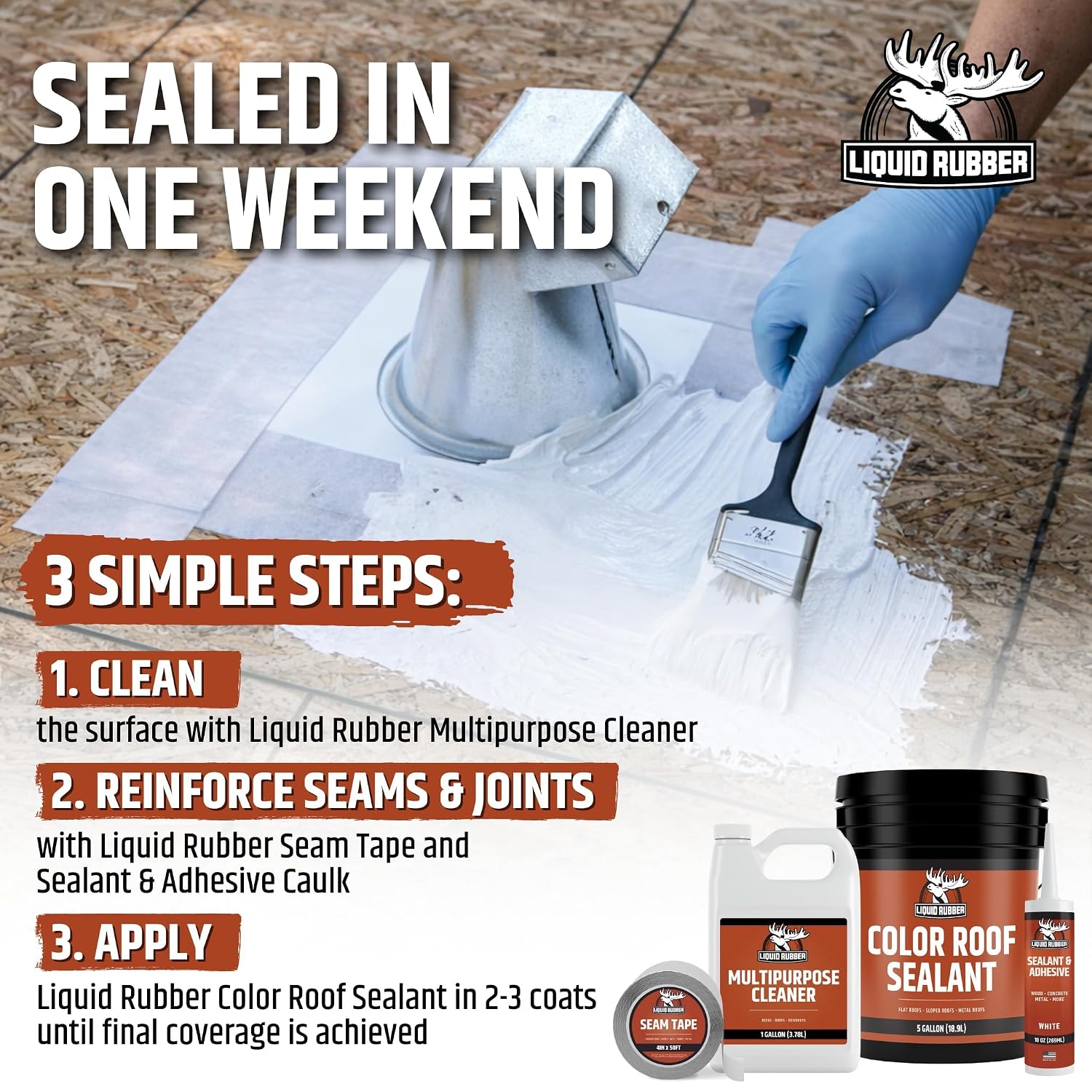 Liquid Rubber Color Roof Sealant - Flat & Metal, White, 1 Gallon | Elastomeric Roof Coating - Waterproof, UV-Stable & Flexible - Compatible with Low-Slope Roofs, Resists Cracking & Chipping