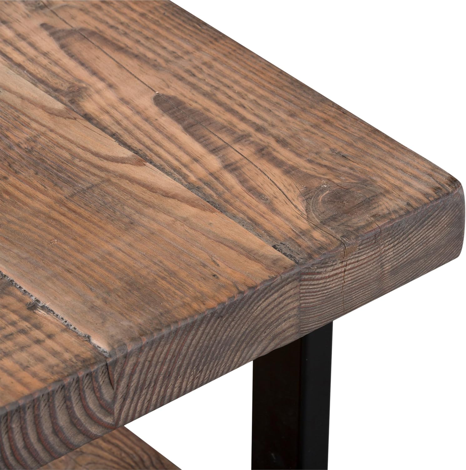 Alaterre Furniture Pomona Solid Wood 2-Tier End Table, Rustic Brown, 27” | Nightstand with Storage Shelf and Metal Legs, Industrial Farmhouse Chair Side Table for Living Room or Bedroom