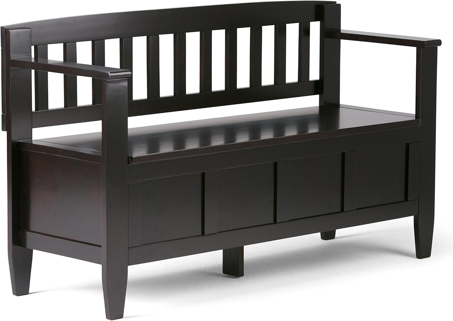 SIMPLIHOME Connaught 30" Wide Solid Wood Storage Bench in Chestnut Brown | Contemporary entryway bench with lift-up lid and hidden storage; mudroom, hallway, foyer, or shoe bench.