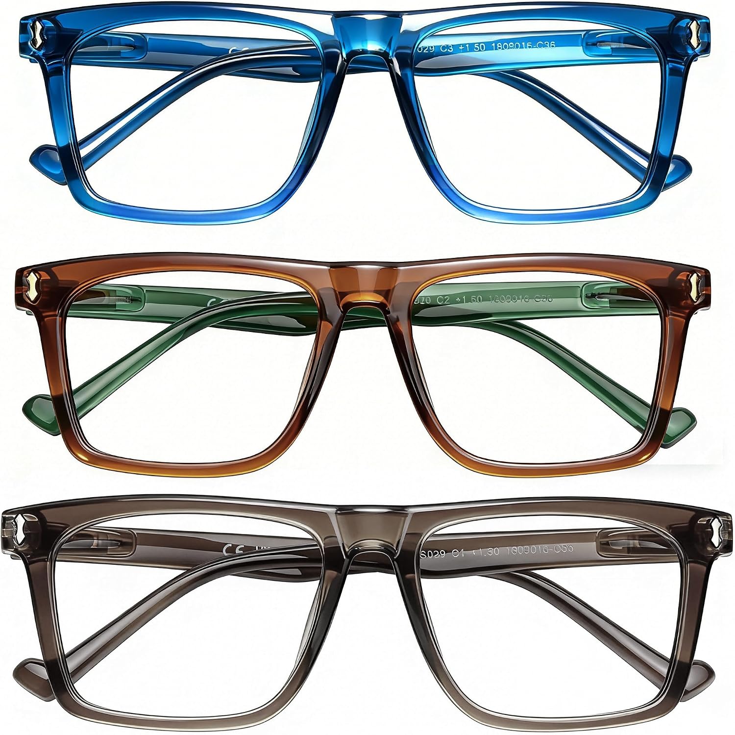 AQWANO Oversized Computer Reading Glasses Blue Light Blocking, 4 Pairs Stylish Fashion Design Anti UV Ray/Eye Strain/Glare Readers Men Women, 1.5