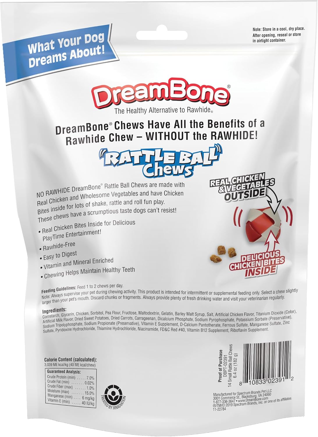 DreamBone RattleBall Chew Rawhide-Free Dog Treats, Real Protein, 14 Count | Daily Chew, Digests Safely and Completely