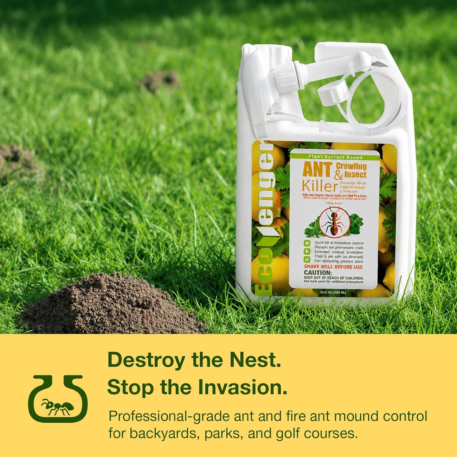 EcoVenger By EcoRaider Ant Killer & Crawling Insect Killer, 16 OZ Ready to Use, Indoor & Outdoor, Kills & Repels, Lasting Prevention, Natural & Non-Toxic Plant Based Formula, Pleasant Citrus Scent