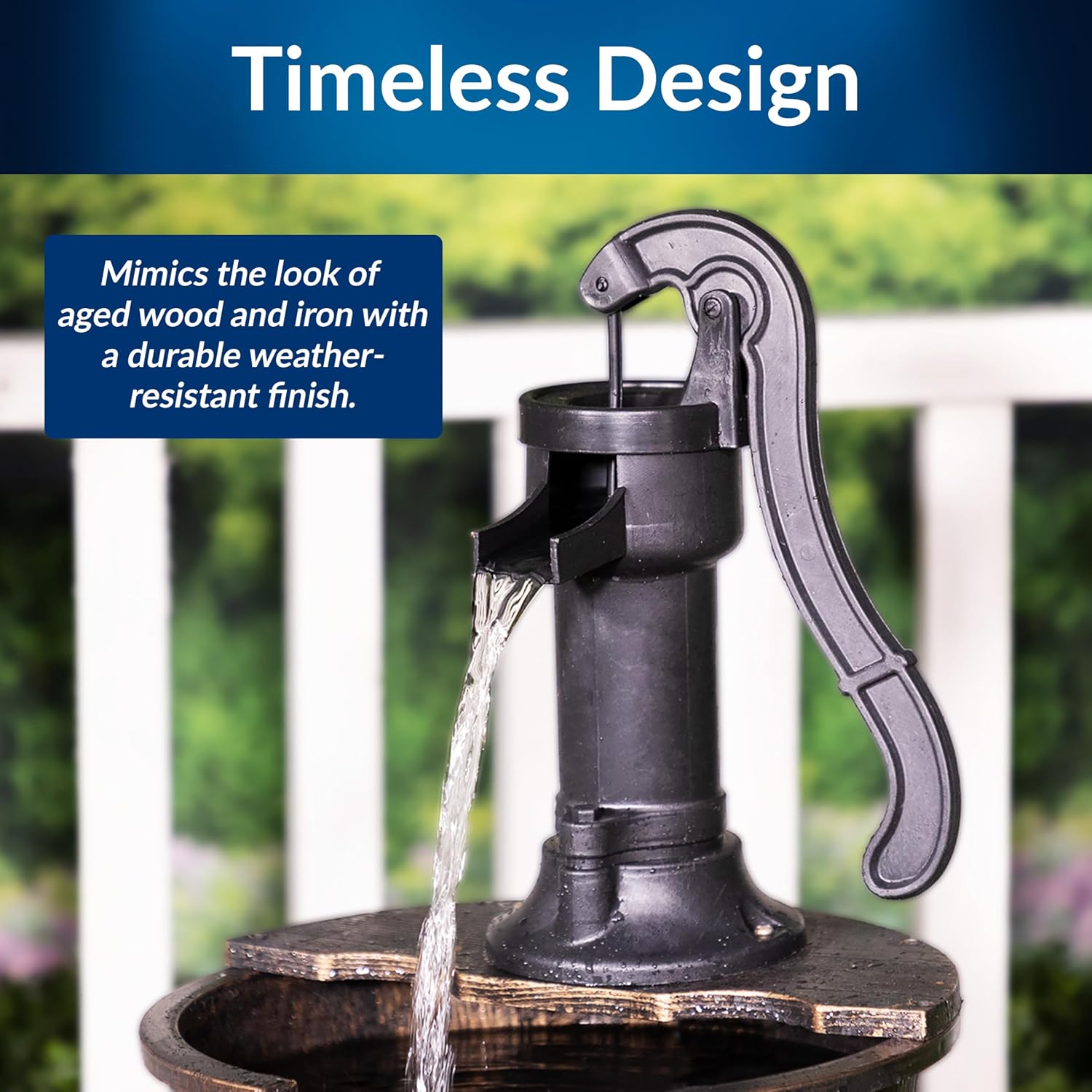 Alpine Corporation 40" Tall Outdoor Floor Tiered Rustic Pump and Barrel Water Fountain, Old-Fashioned Waterfall for Garden, Patio, Yard Decor