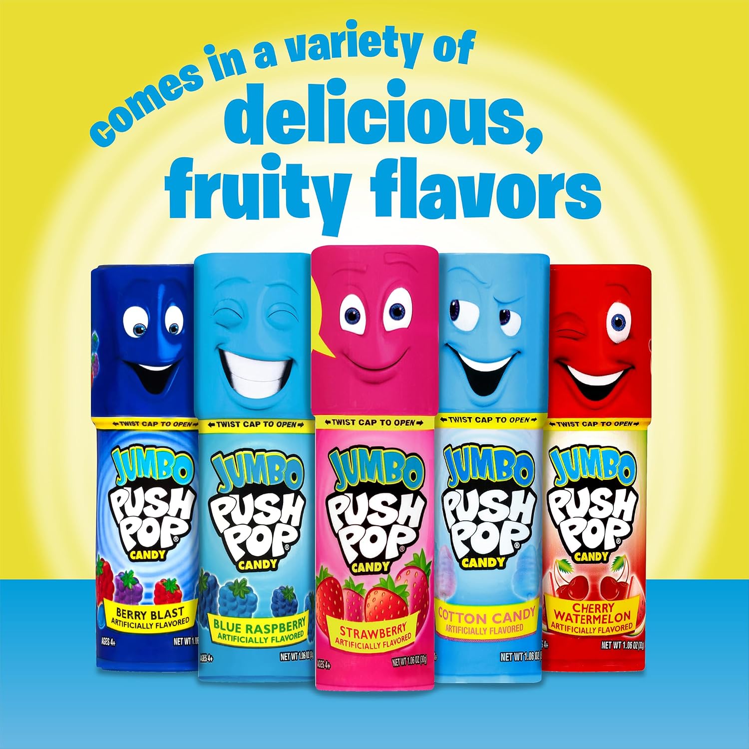 Push Pop Jumbo Individually Wrapped Bulk Lollipop Variety Party Pack | 18 Jumbo Lollipop Suckers in Assorted Fruity Flavors - Fun Candy for