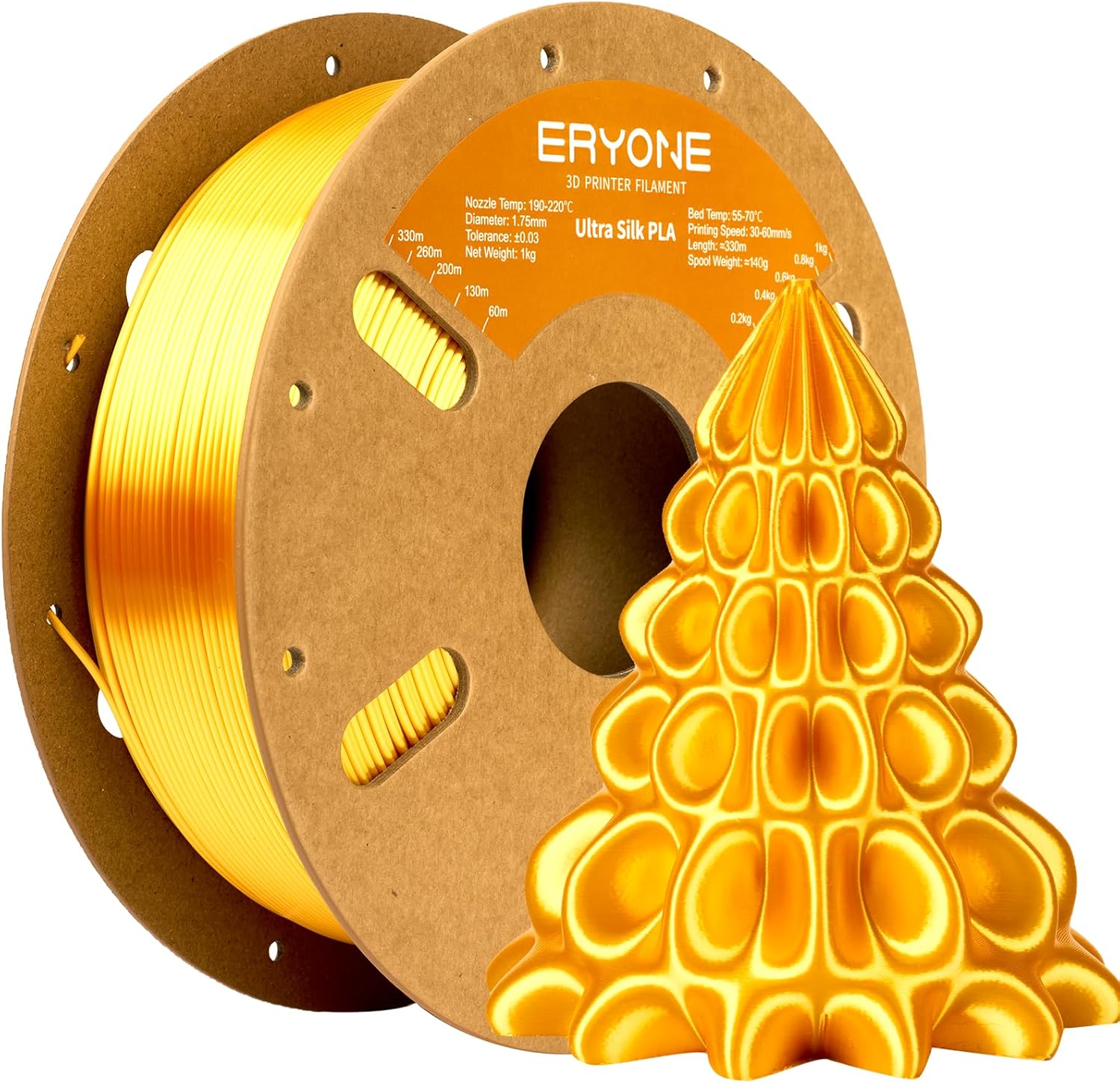 ERYONE Silk Filament PLA+ 1.75mm Upgraded Shiny 3D Printer Filament, Gloss Finish, Fit Most FDM Printer Stable Printing,1kg (2.2LBS)/Spool, Silver