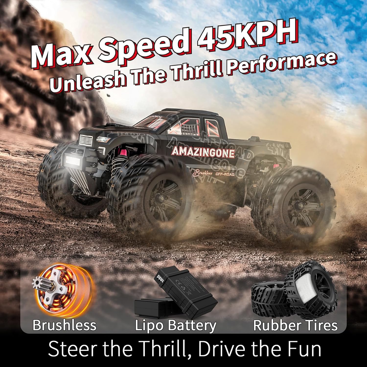 20208 1/20 Scale Brushless Fast RC Cars for Adults, Max 45KMH High Speed Moster RC Buggy, Hobby RC Trucks 4X4 Offroad