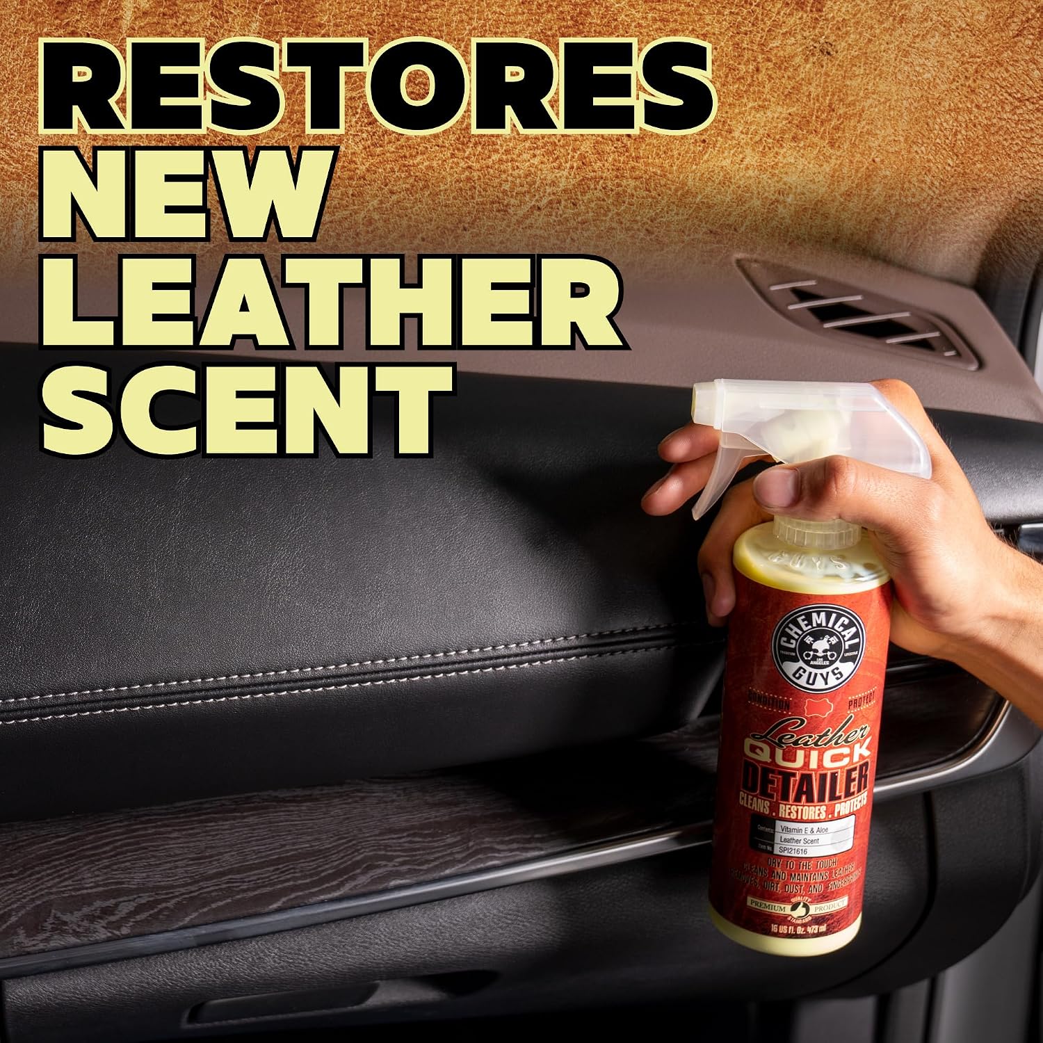 Chemical Guys, Leather Quick Detailer, Cleaner & Conditioner Spray, 16 oz | Quick spray cleans and conditions seats, furniture and apparel, safe on natural, synthetic and faux leather