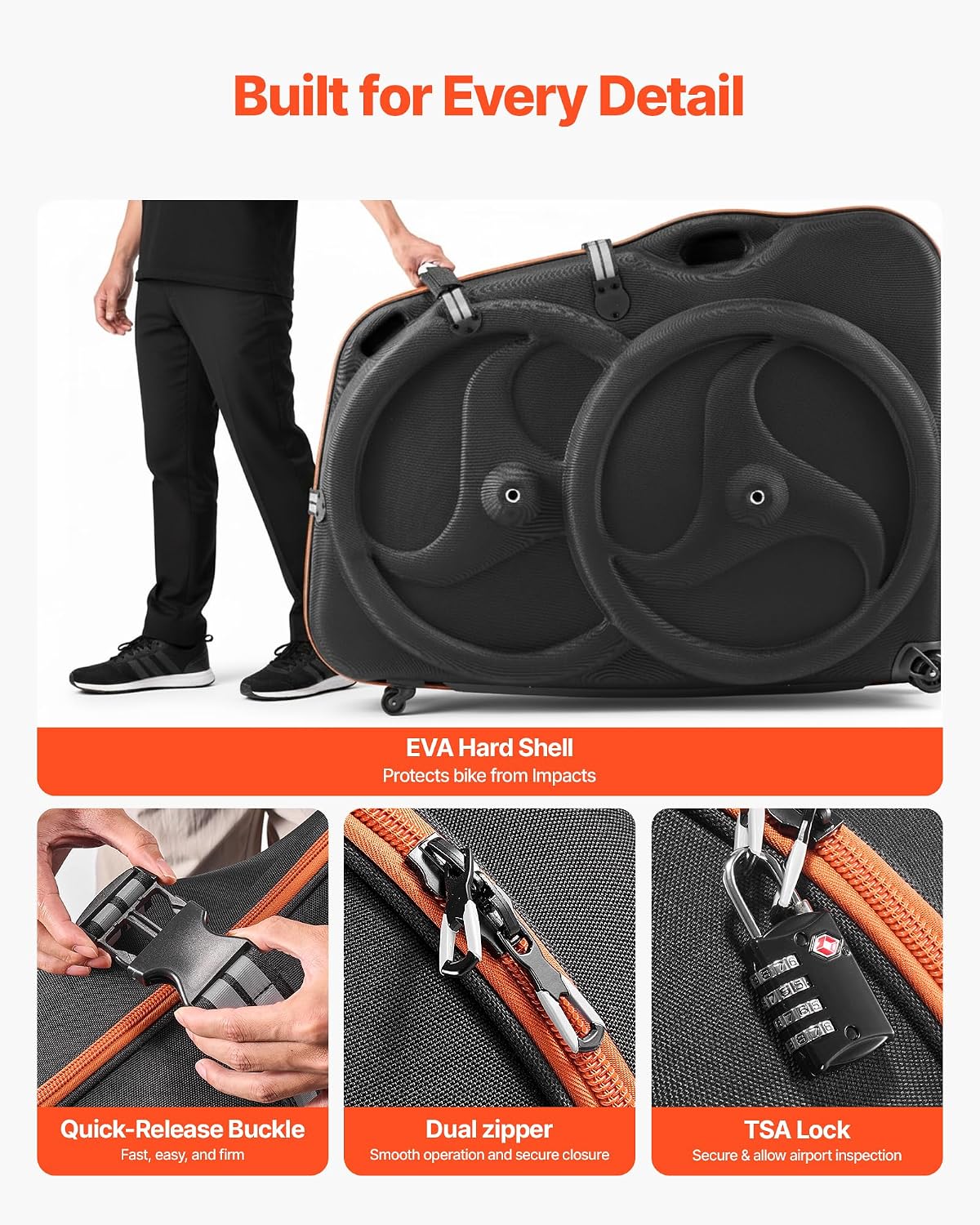 VEVOR Bike Travel Bag, Road Bike Bag Road Bicycle Storage Carry with TSA Lock & Dual Zipper for Air Travel, Outdoor Use, Airplane, Car, Train, Subway Transport