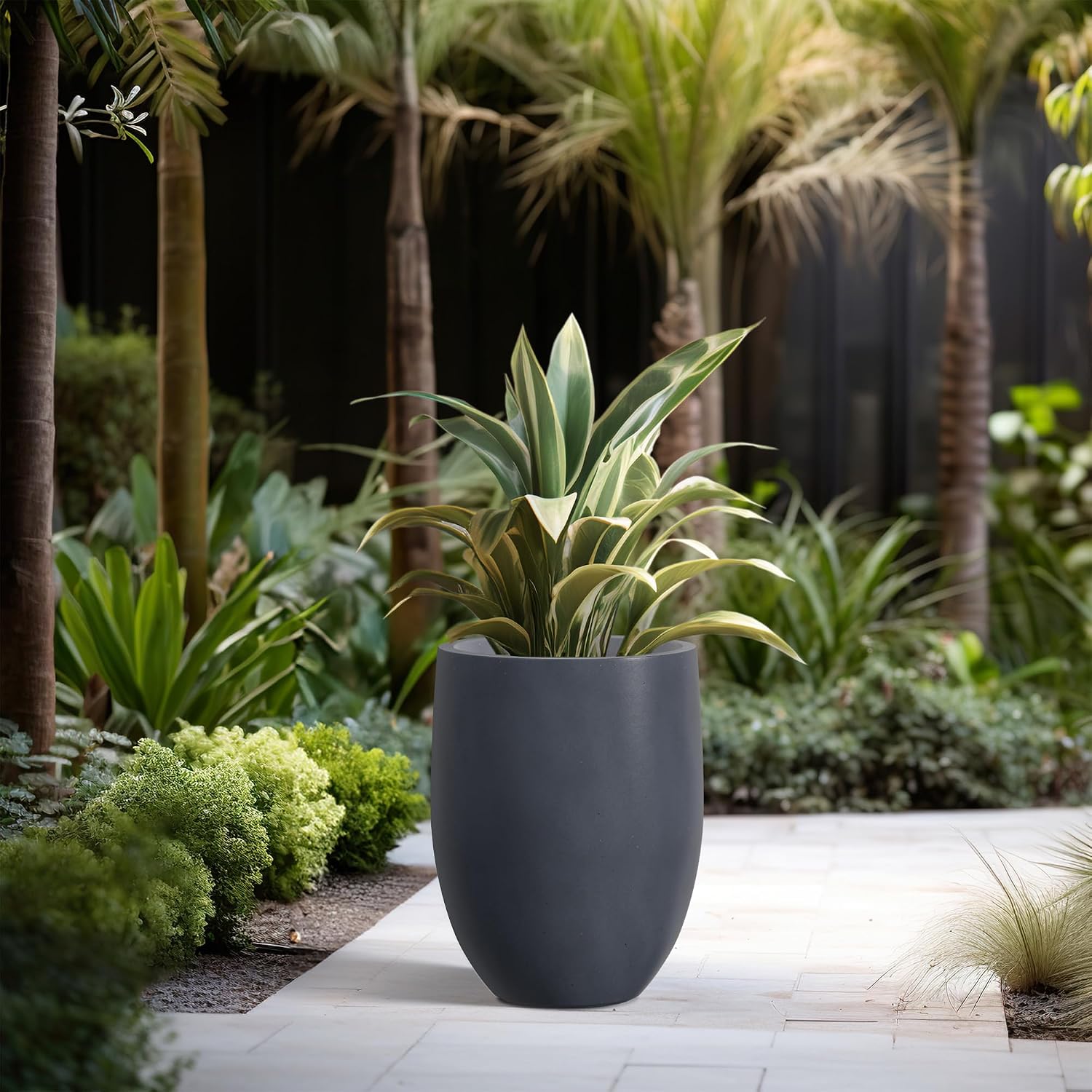 Kante Tall Concrete Planter 21.7" Modern White Floor Pot for Indoor Outdoor