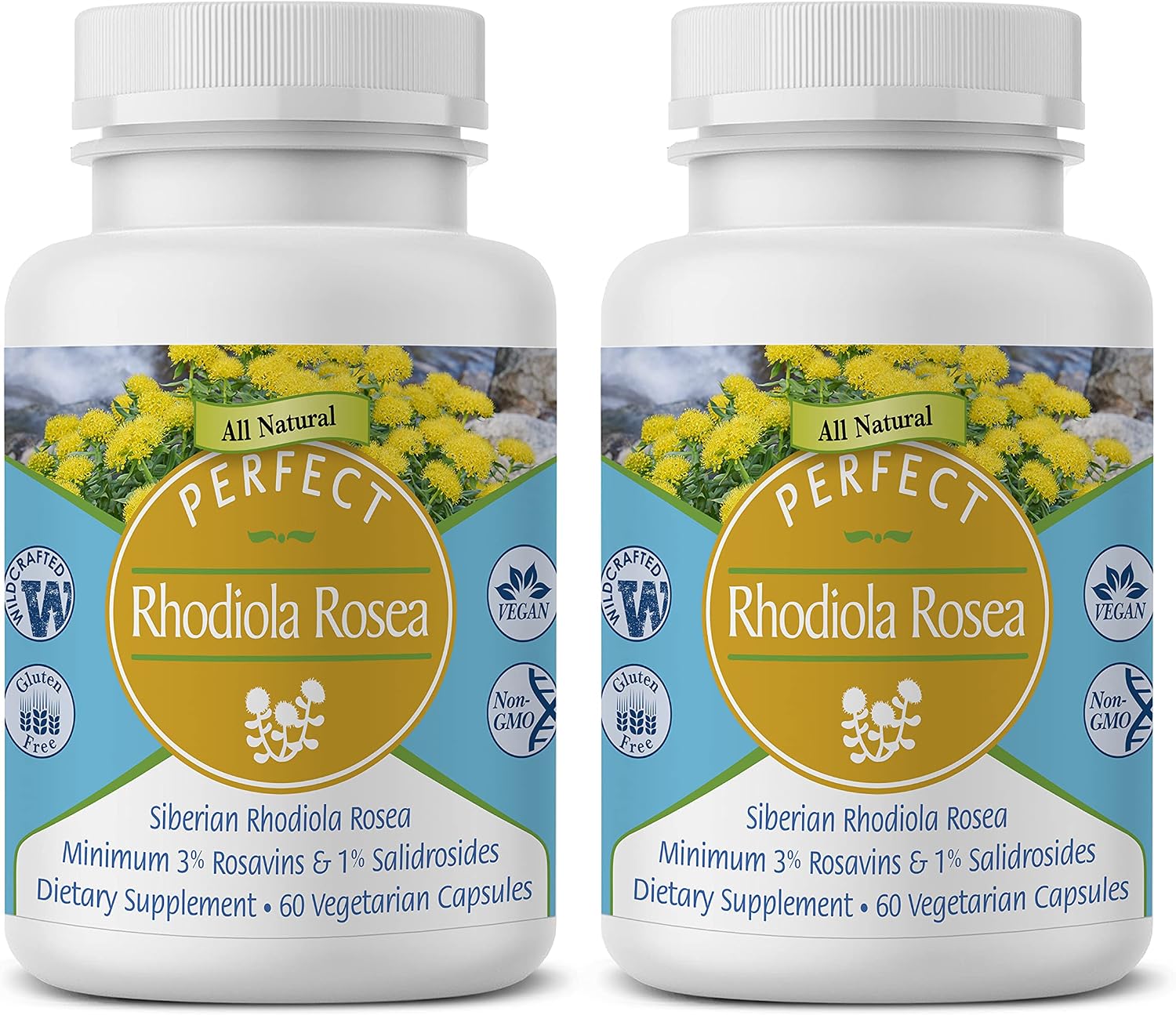 Perfect Supplements Rhodiola Rosea, for Better Focus, Energy, and Stress Relief, Optimal 3% Rosavins to 1% Salidroside Ratio, a Natural Adaptogen ~60 Vegetable Capsules