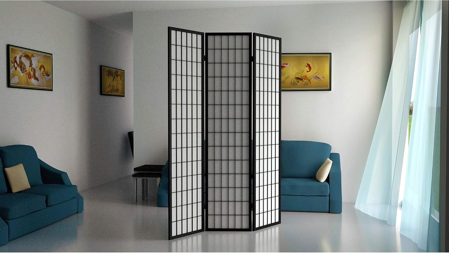 Red Lantern 6 ft. Tall Window Pane Shoji Screen - Walnut - 5 Panels