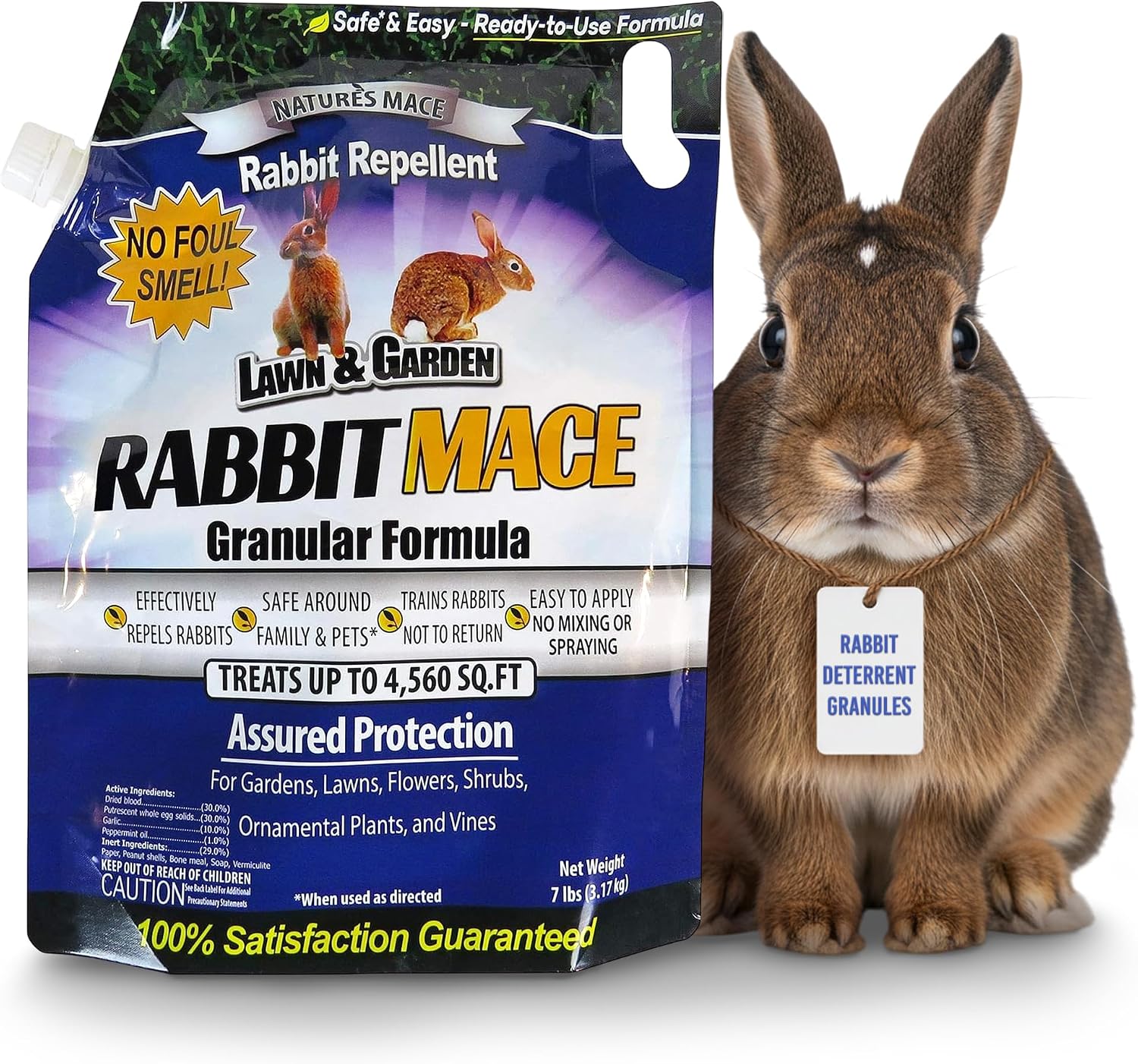 Nature's MACE Rabbit Mace Rabbit Repellent 3 lb Granules | Gardens, Lawns, Farms & Landscapes, Treats 1,350 sq ft, Granular Deterrent, All-Season Use, Safe for Pets, Children, Plants.