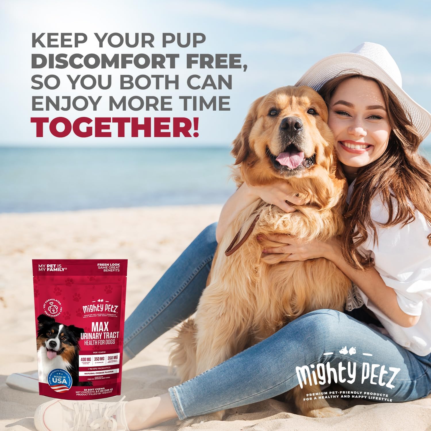 MAX Cranberry for Dog UTI Treatment - MAX Strength Cranberry Supplement for Dogs + D-Mannose. Bladder Control for Dogs. Urinary Tract Care & Kidney